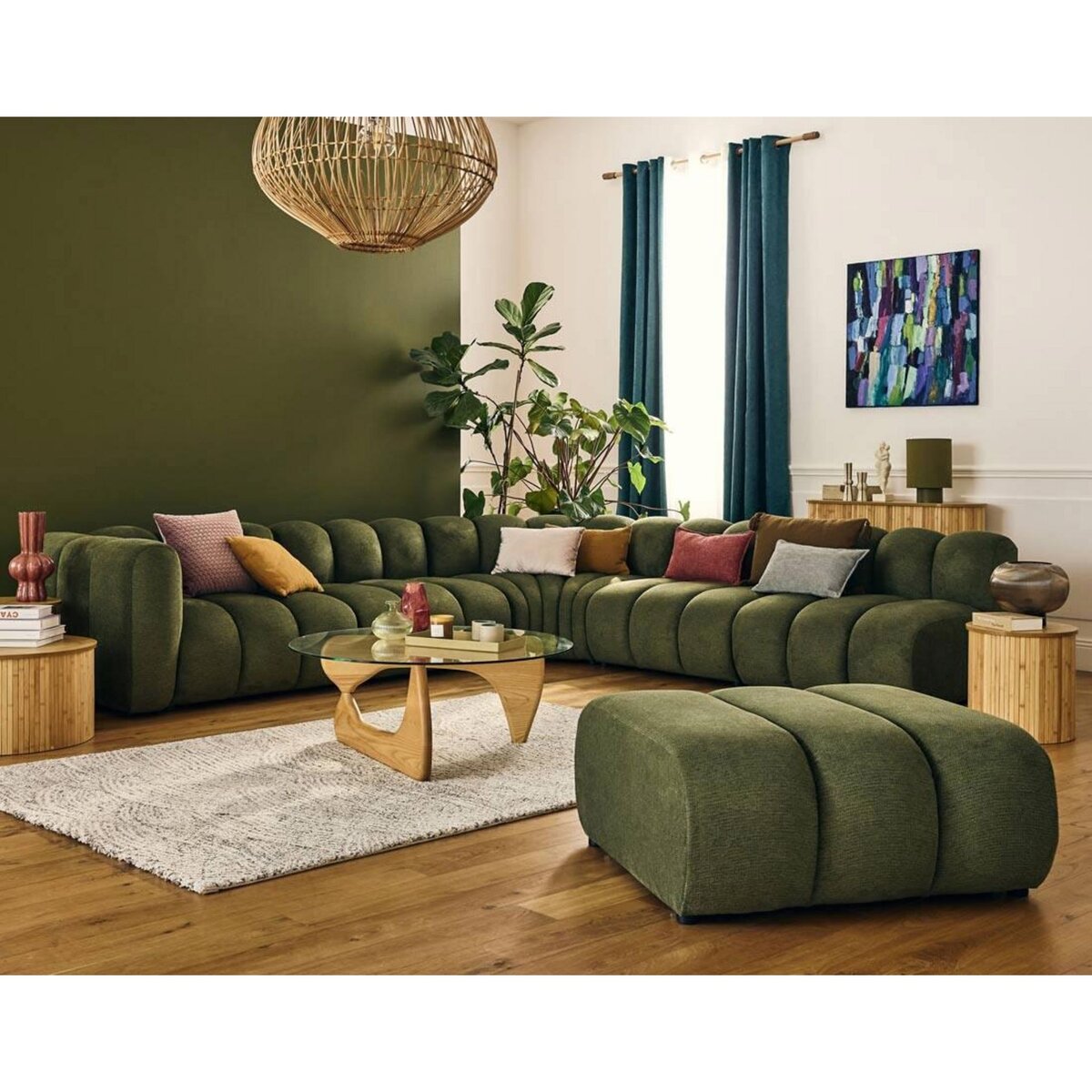 LISA DESIGN Debbie - canapé modulable d'angle droit 5 places en tissu texturé