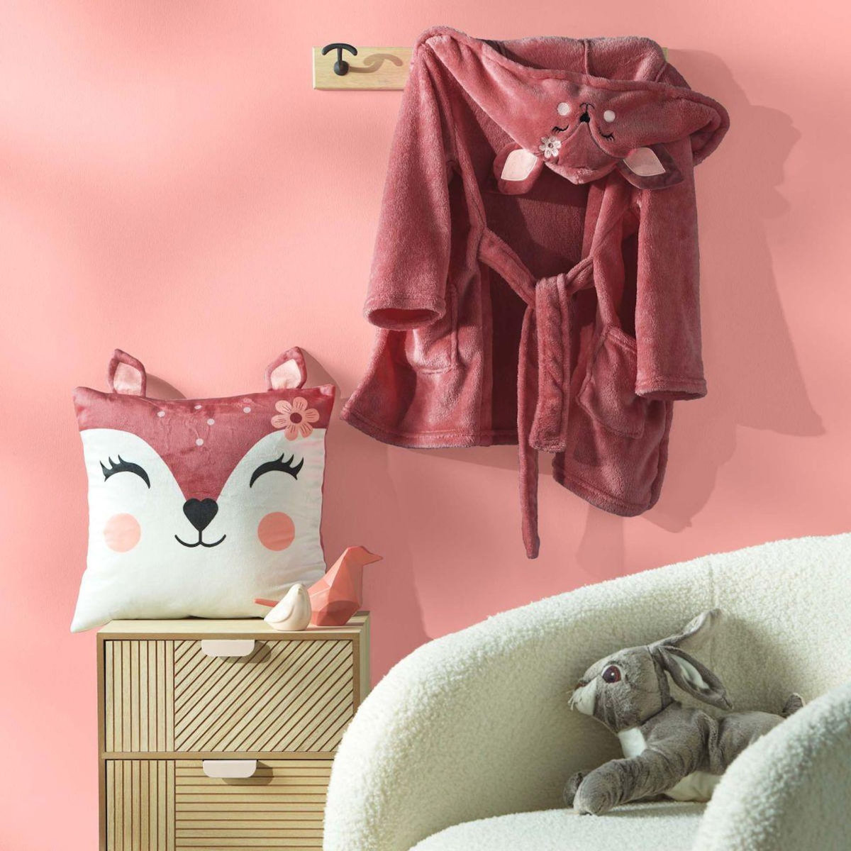 Paris Prix Coussin Déco Enfant en Velours  Bichette  40x40cm Rose