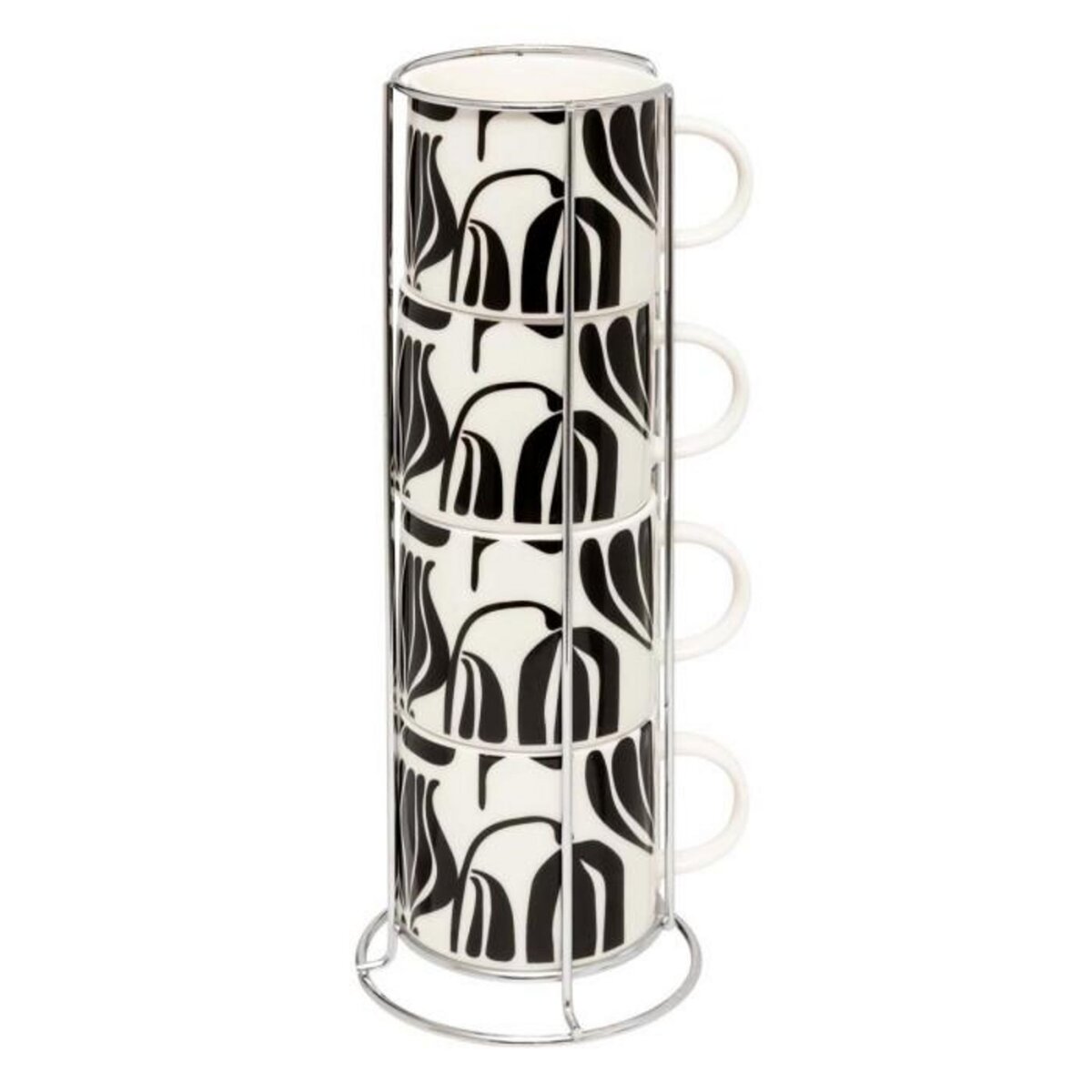 SECRET DE GOURMET Lot de 4 Mugs sur Rack  Twisted Lime  23cl Noir & Blanc
