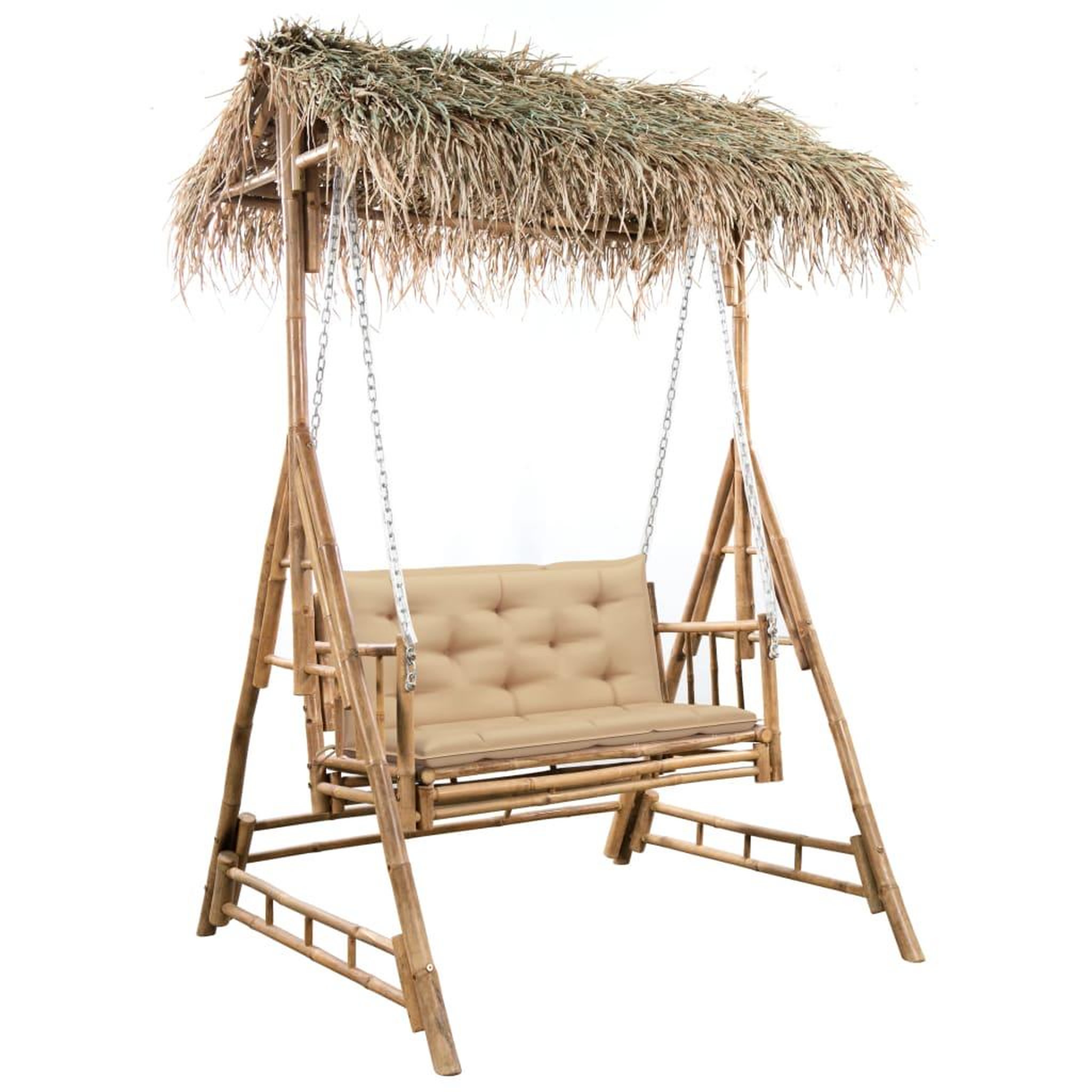 VIDAXL Balancelle 2 places feuilles de palmier et coussin 202cm Bambou