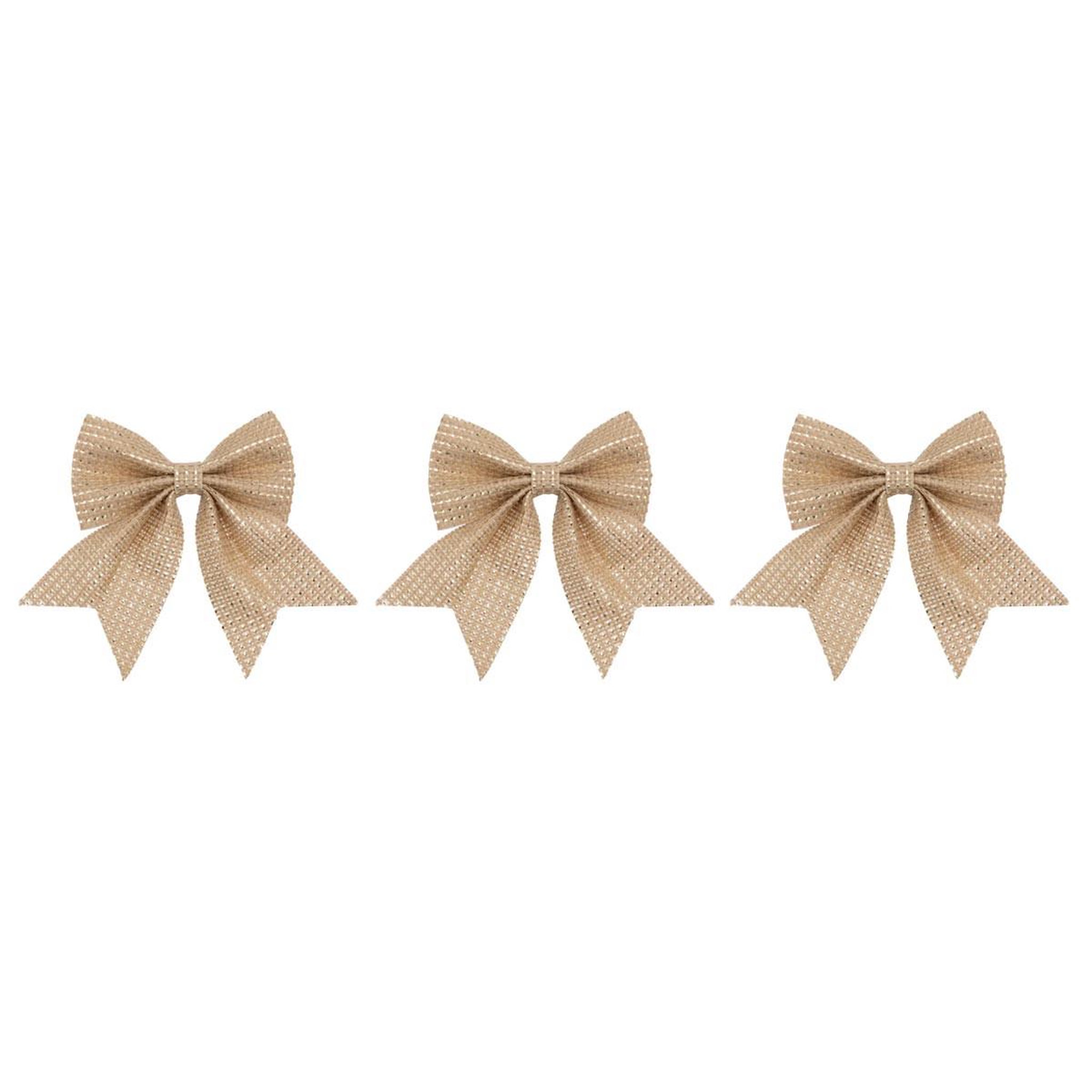 ATMOSPHERA Lot de 3 sujets de noël en jute  nœuds  13cm beige