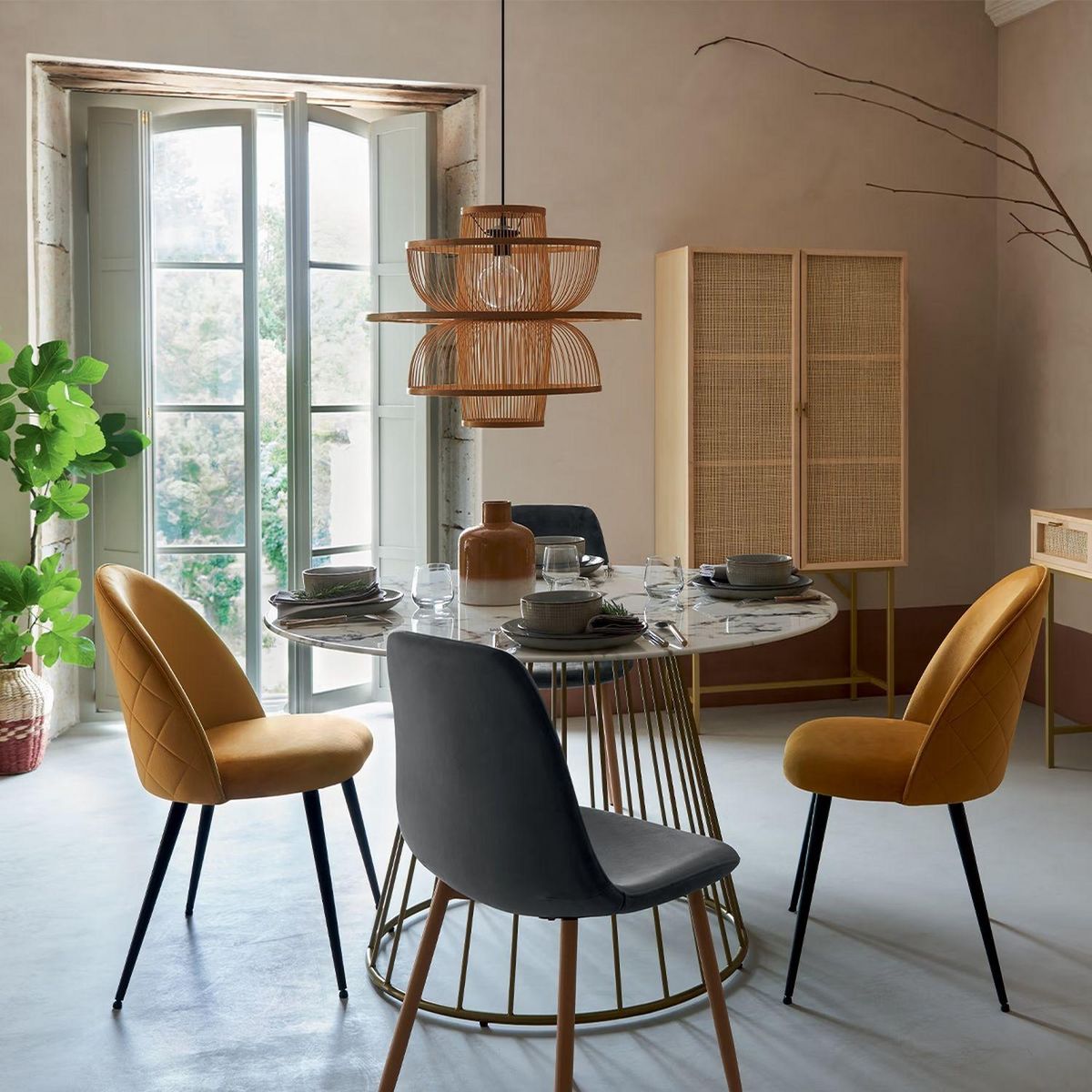 ATMOSPHERA Buffet haut 2 portes en cannage RAYO - Beige