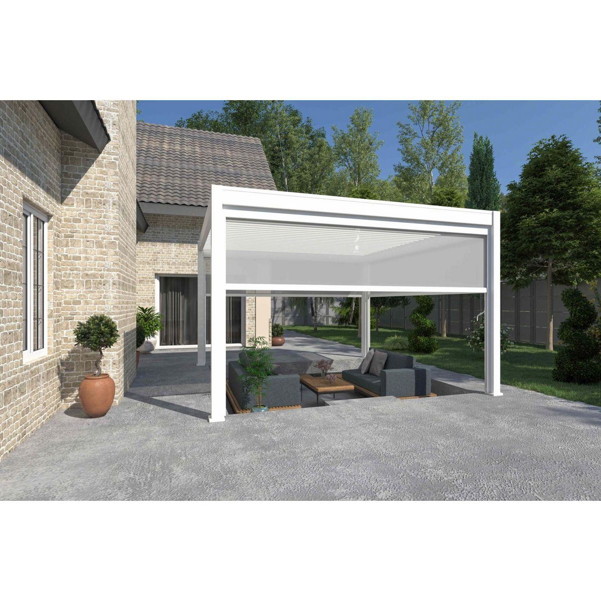 Pergola Bioclimatique autoportée 4x4 m - Aluminium - Blanc - VS OmBREA®