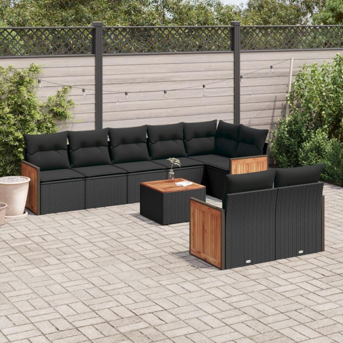 VIDAXL Salon de jardin 9 pcs avec coussins noir resine tressee