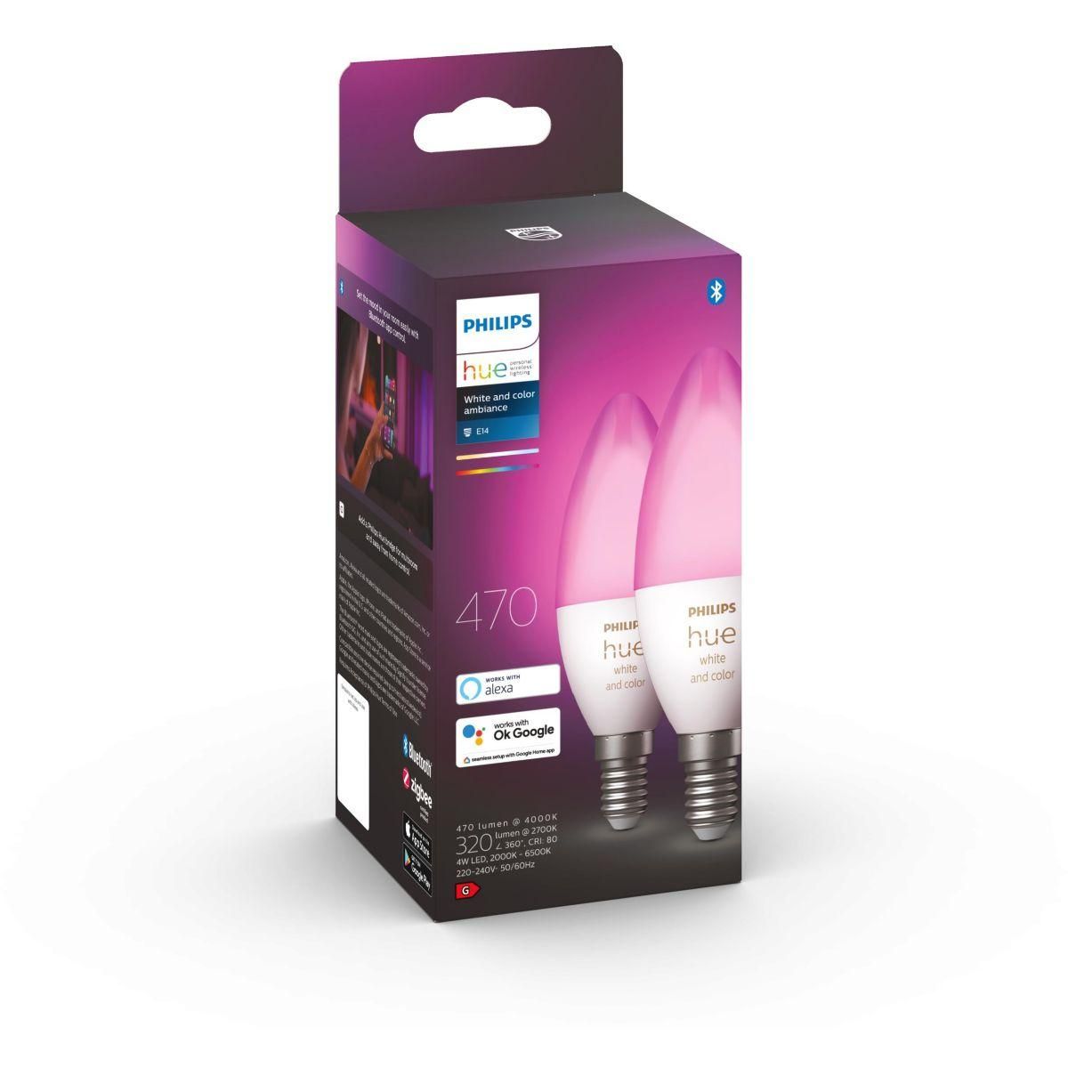 Philips Ampoule LED connectée HUE W&C E14 4W x2