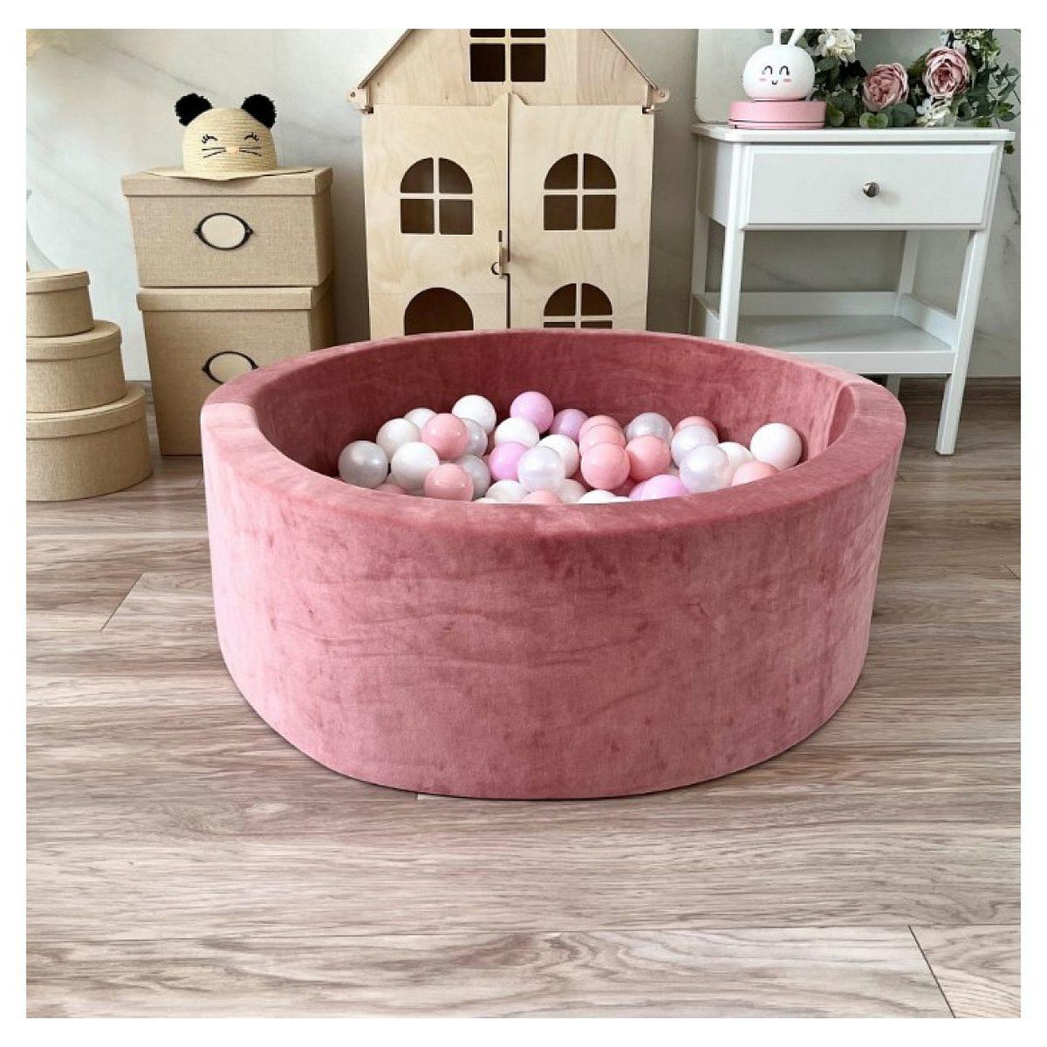 Voir la diapositive 2 : MONIO FOR KIDS Piscine à balles en velours 90 cm rose + 200 balles