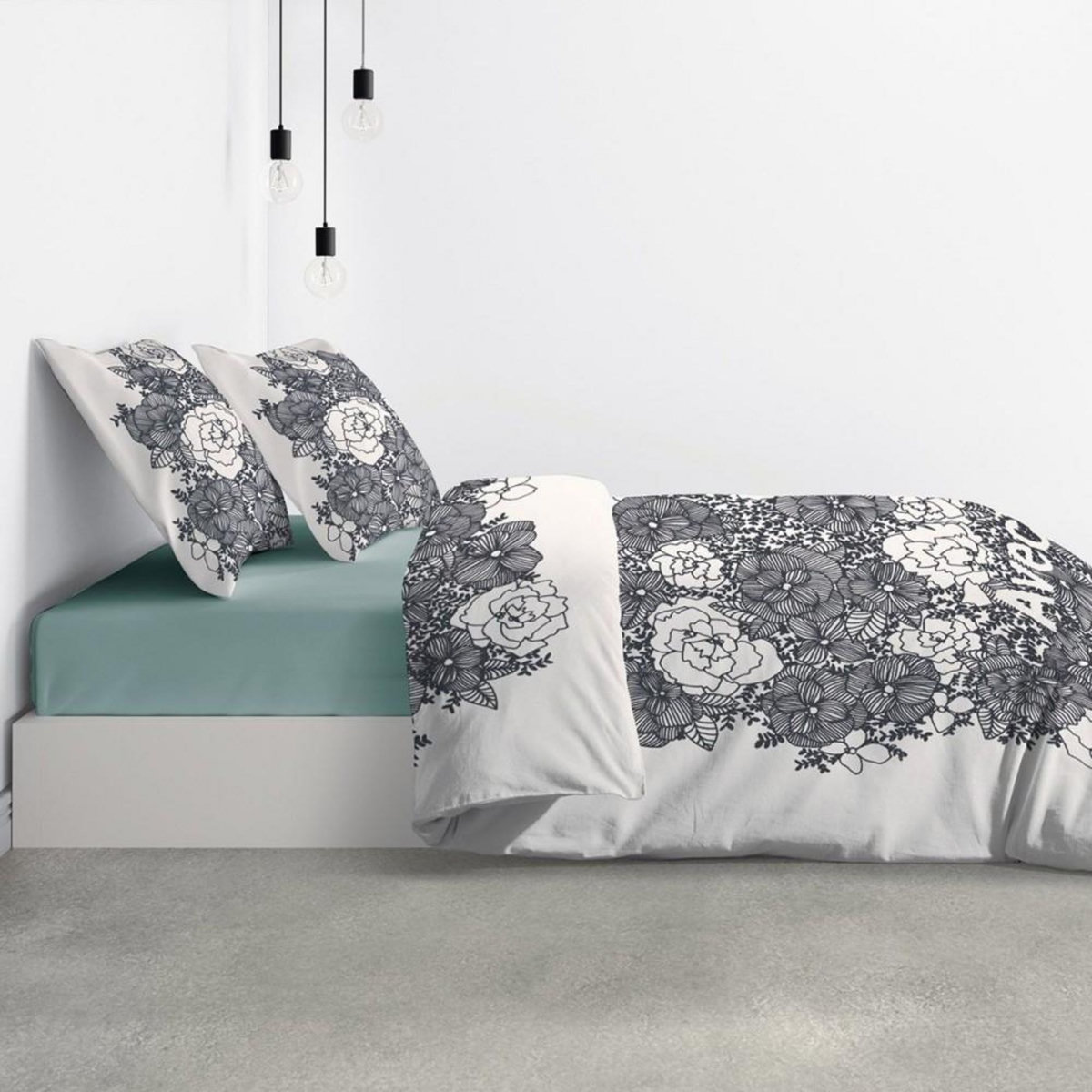 ATELIER DU COTON Housse de couette 240x220 Avec Amour + 2 taies coton bio 47 fils