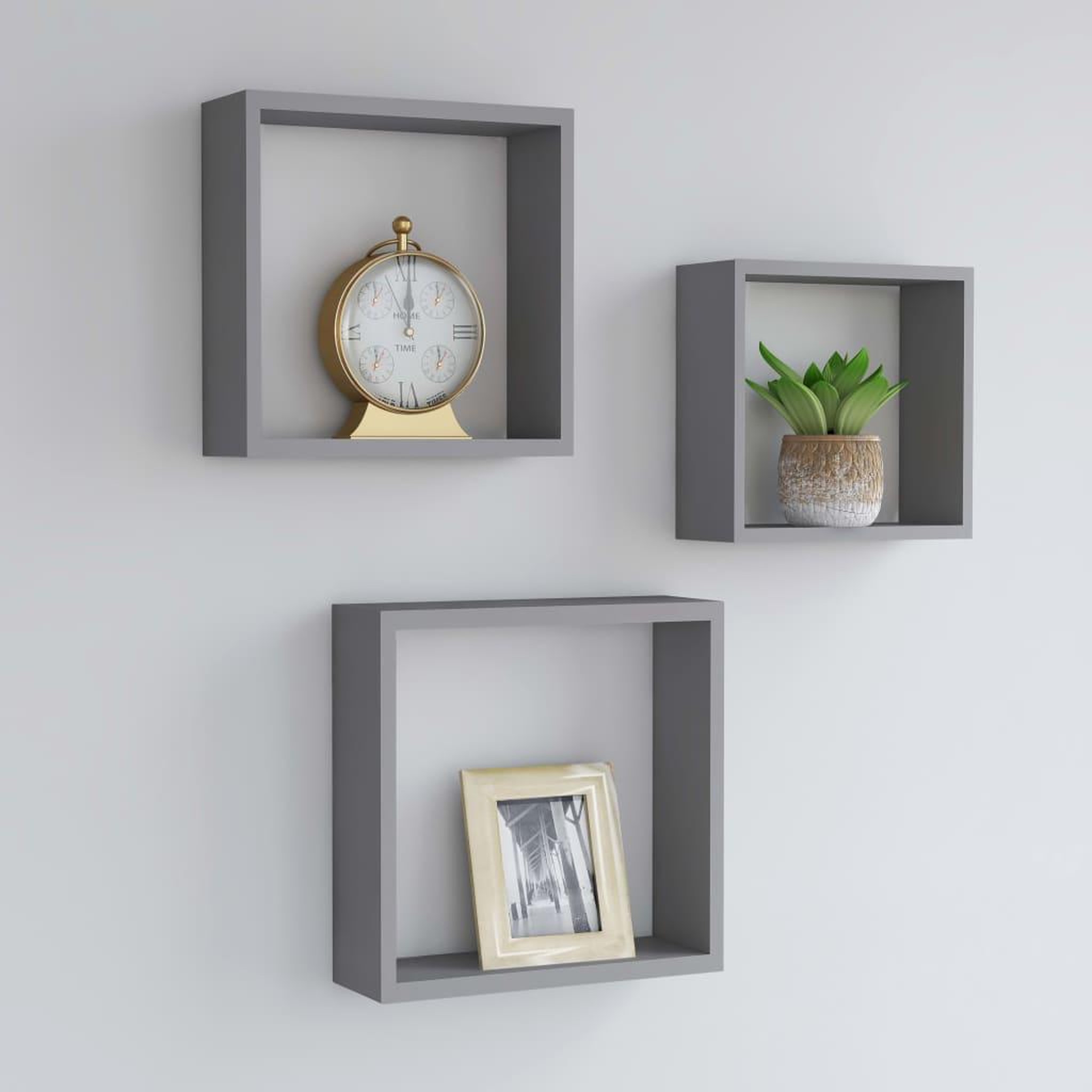 Voir la diapositive 1 : VIDAXL Etageres murales sous forme de cube 3 pcs Gris MDF