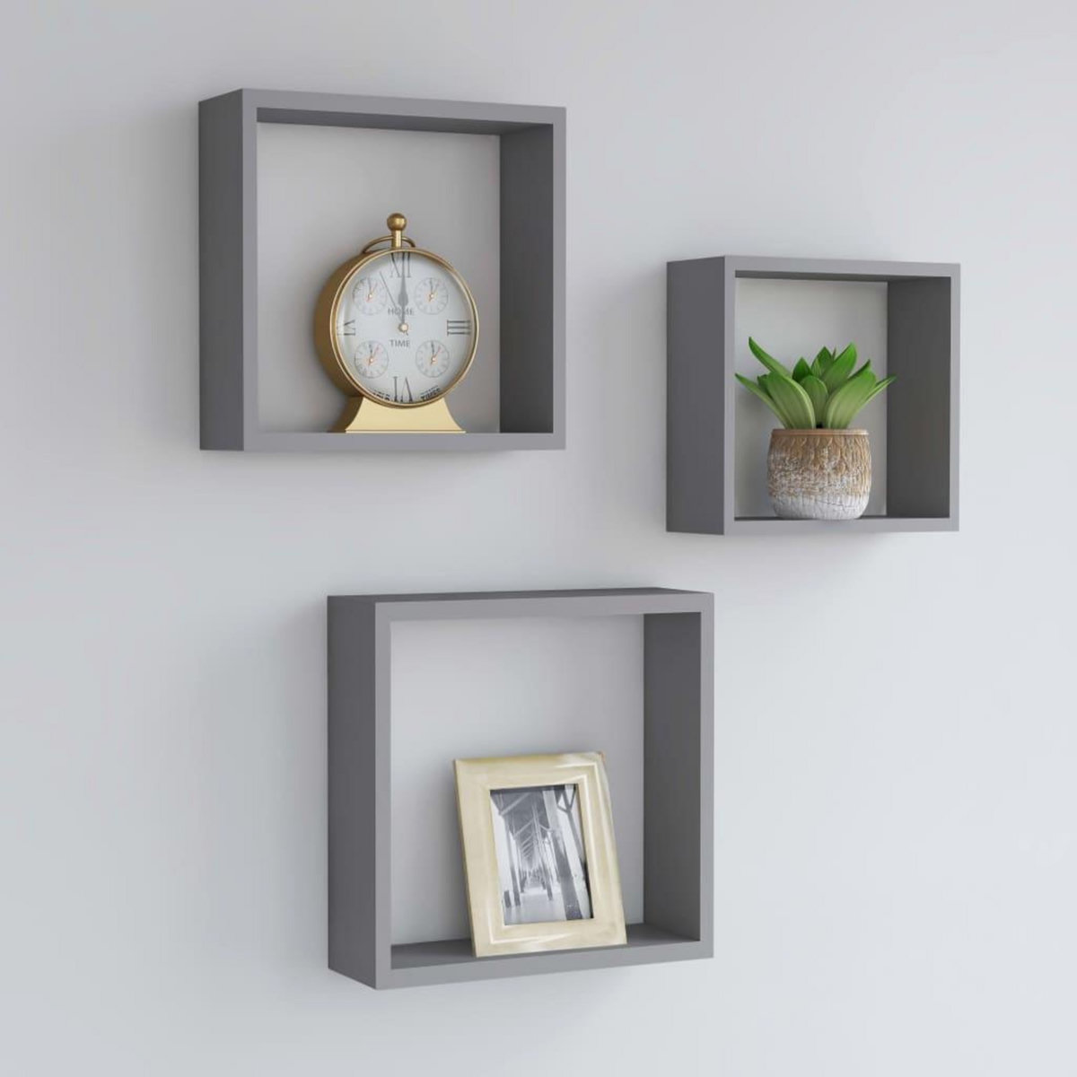 VIDAXL Etageres murales sous forme de cube 3 pcs Gris MDF