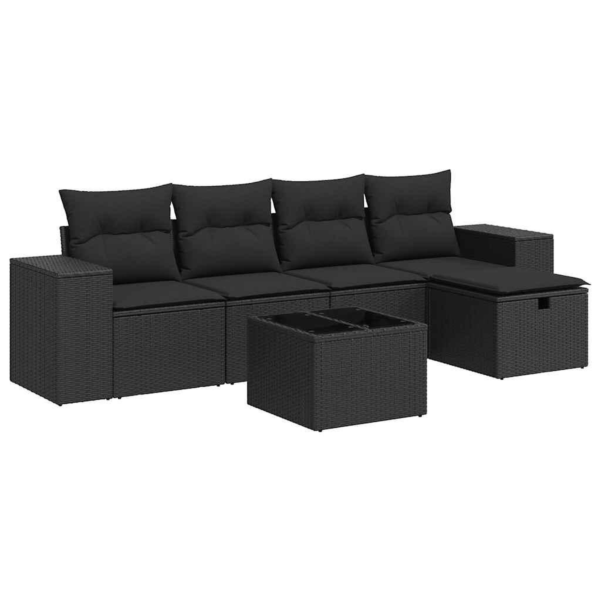 Voir la diapositive 2 : VIDAXL Salon de jardin 6 pcs avec coussins noir resine tressee