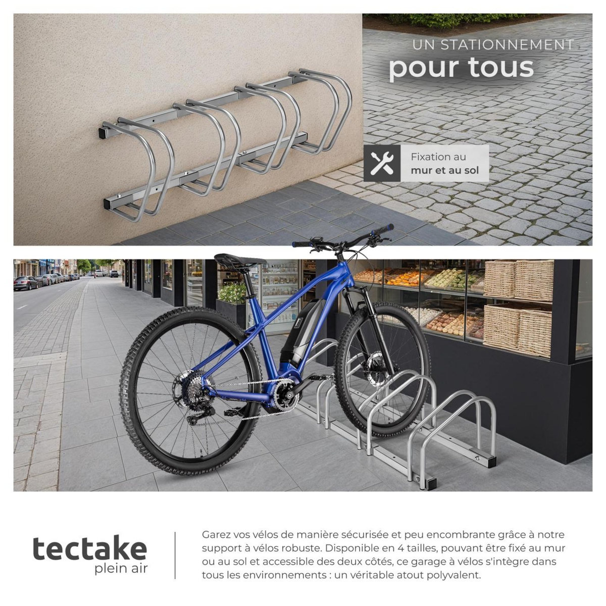 tectake Support à bicyclette en acier inoxydable argent
