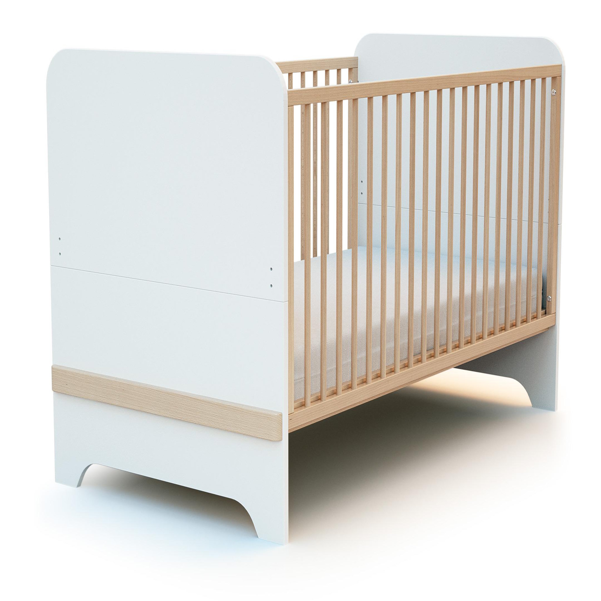 JURABABY Lit bébé évolutif en bois carrousel blanc et hêtre verni 70 x 140 cm