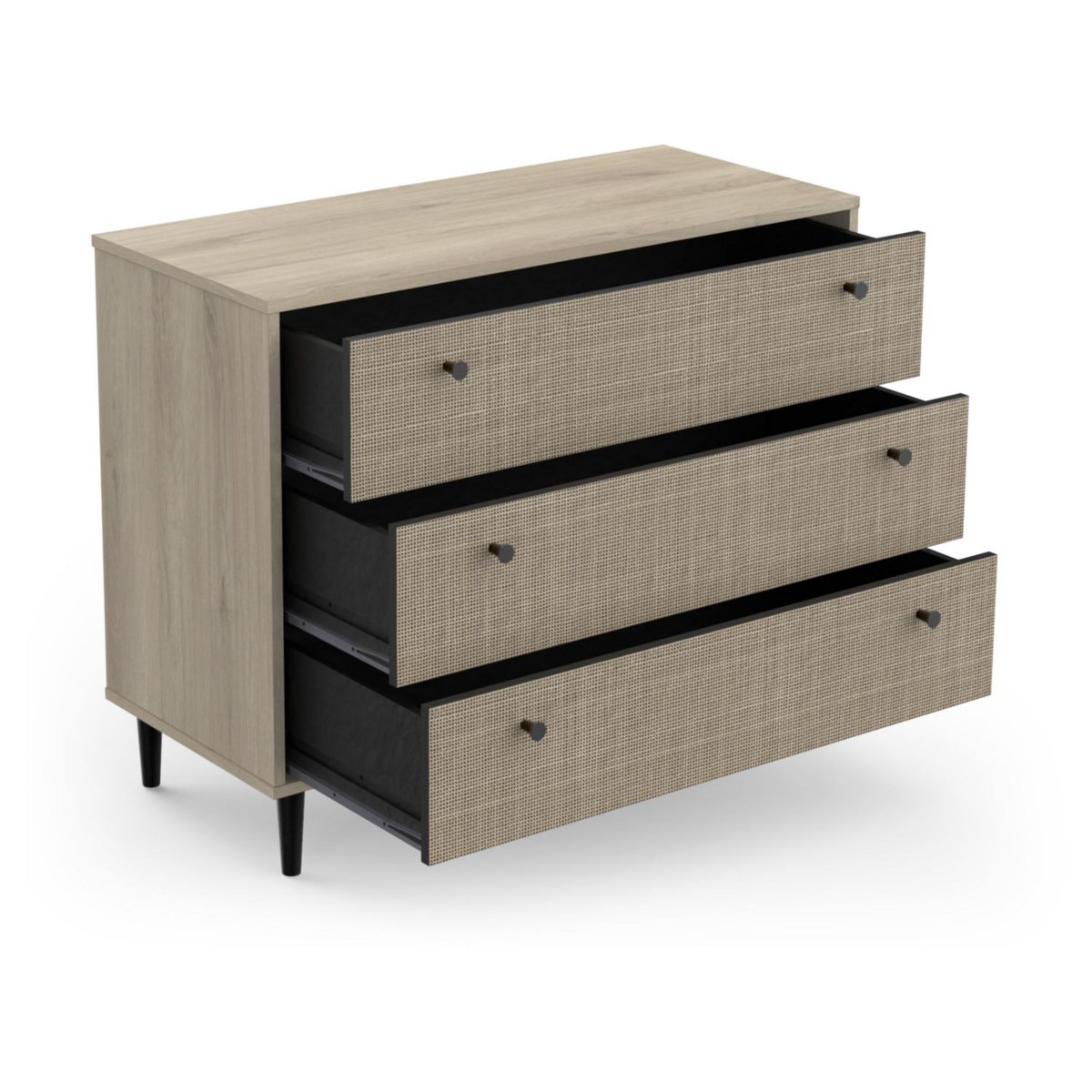 Commode 3 tiroirs décor effet cannage L90cm HANOÏ