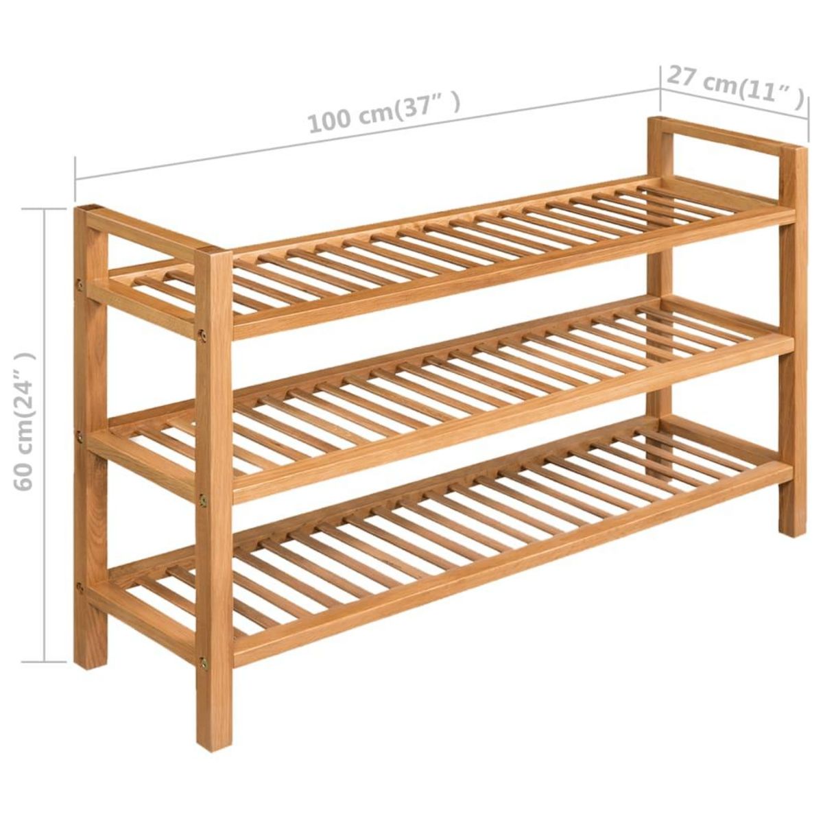 VIDAXL Etagere a chaussures avec 3 etageres 100x27x60 cm Chene massif