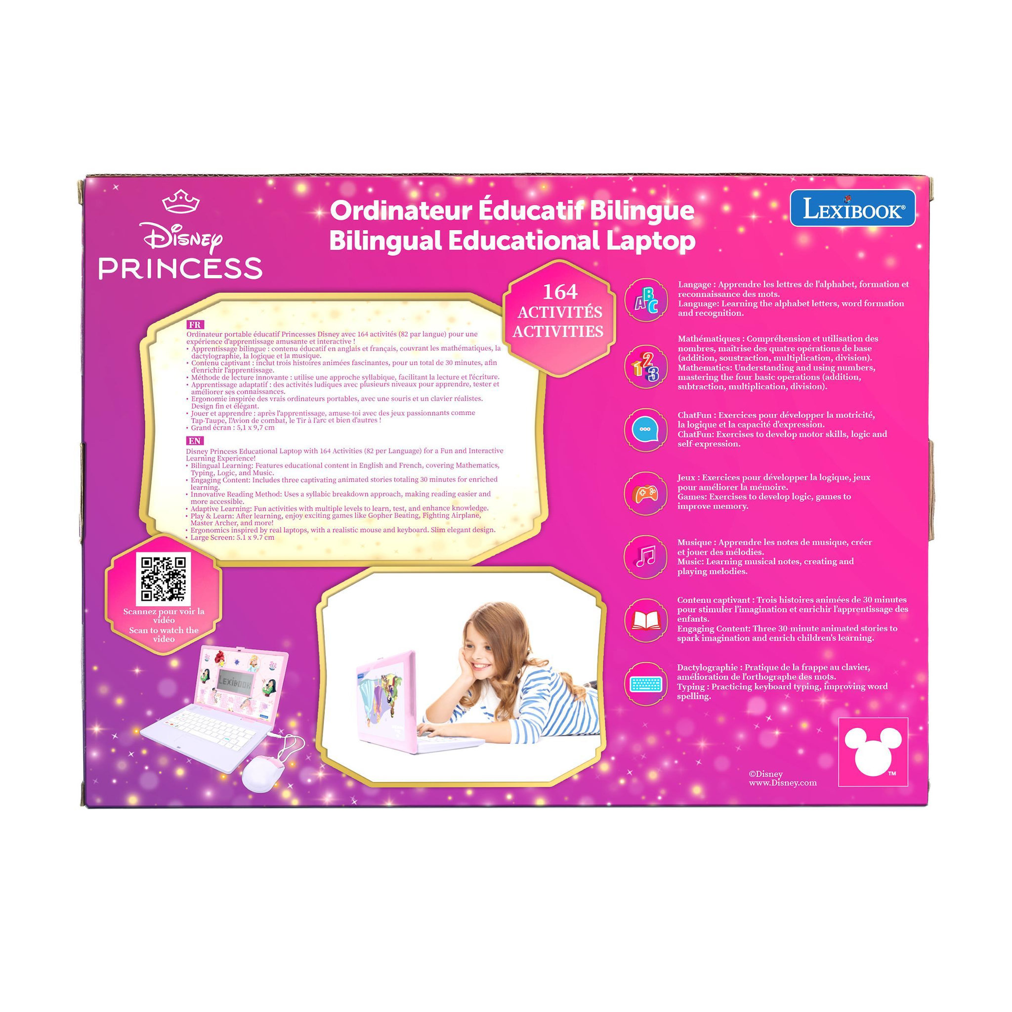 Voir la diapositive 4 : Lexibook Ordinateur éducatif bilingue avec 164 activités Disney Princesses (EN/FR)