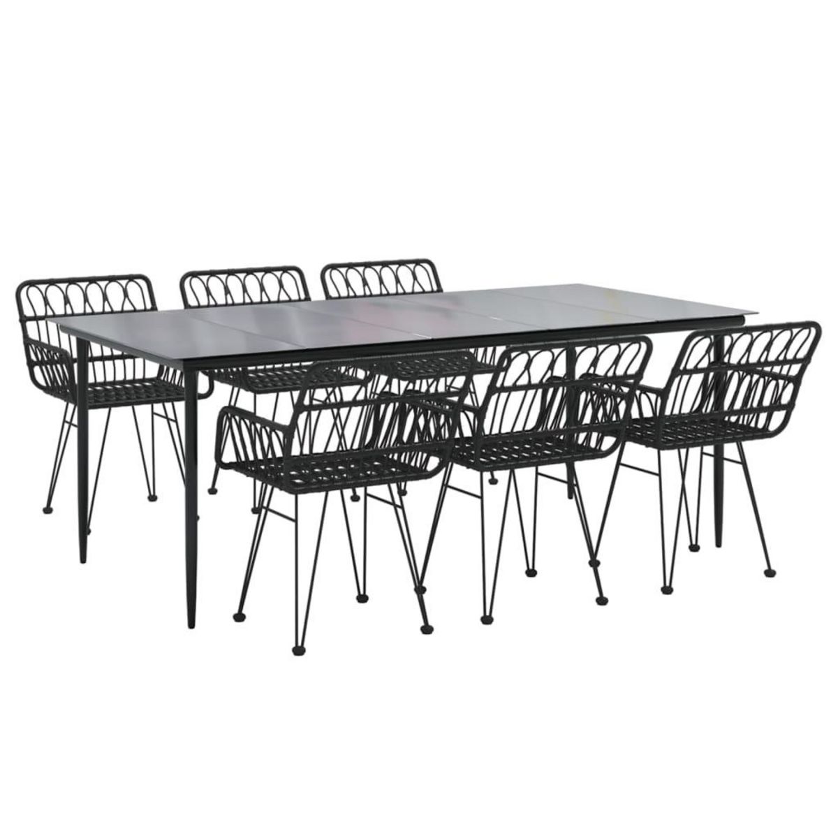 VIDAXL Ensemble a manger de jardin 7 pcs Noir Resine tressee