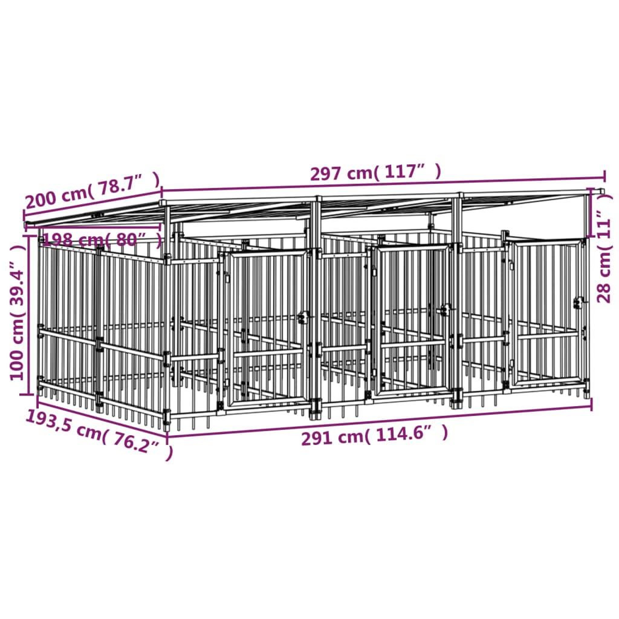 Voir la diapositive 6 : VIDAXL Chenil d'exterieur avec toit pour chiens Acier 5,63 m²