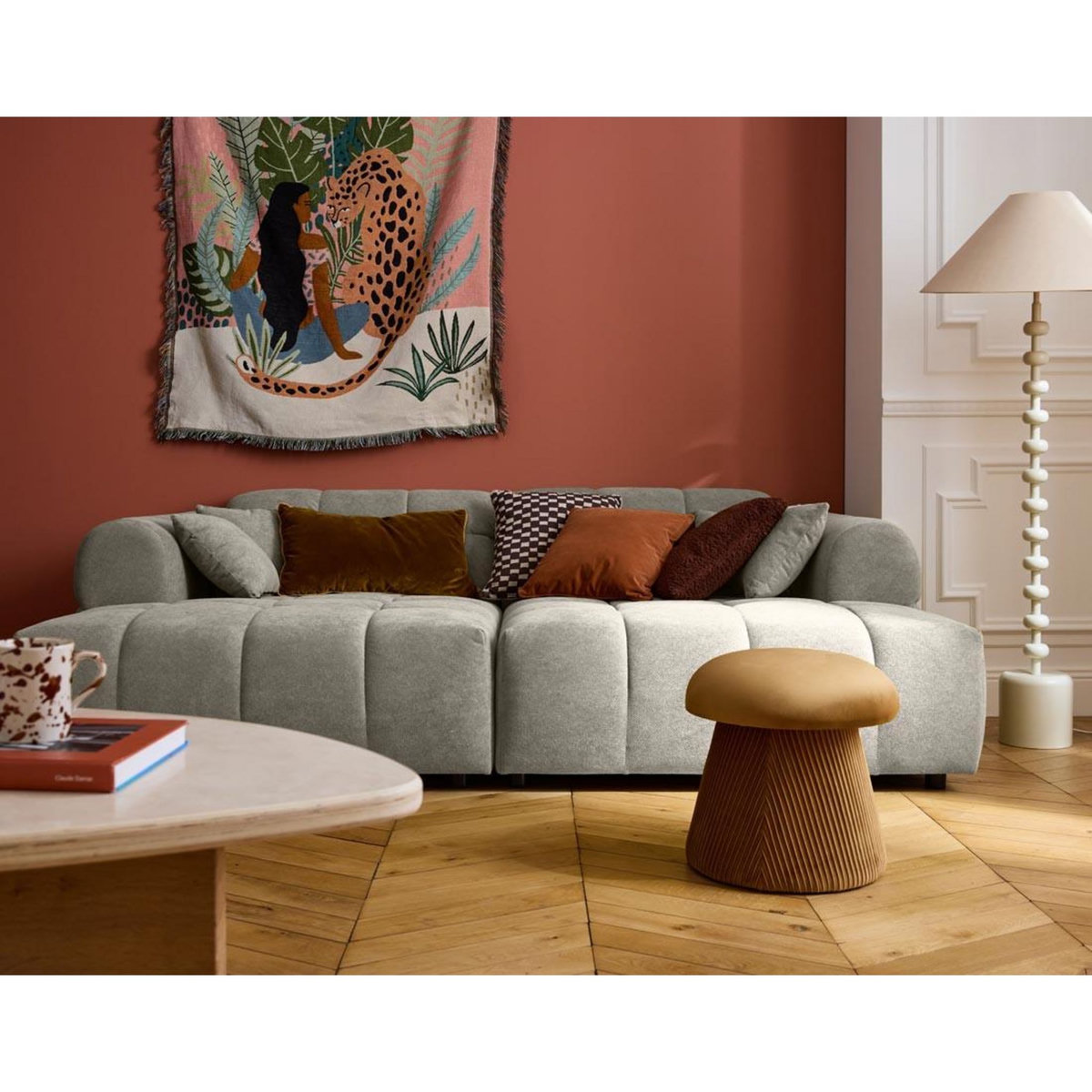 LISA DESIGN Ray - canapé droit 4 places avec double méridienne - assise profonde - en tissu texturé