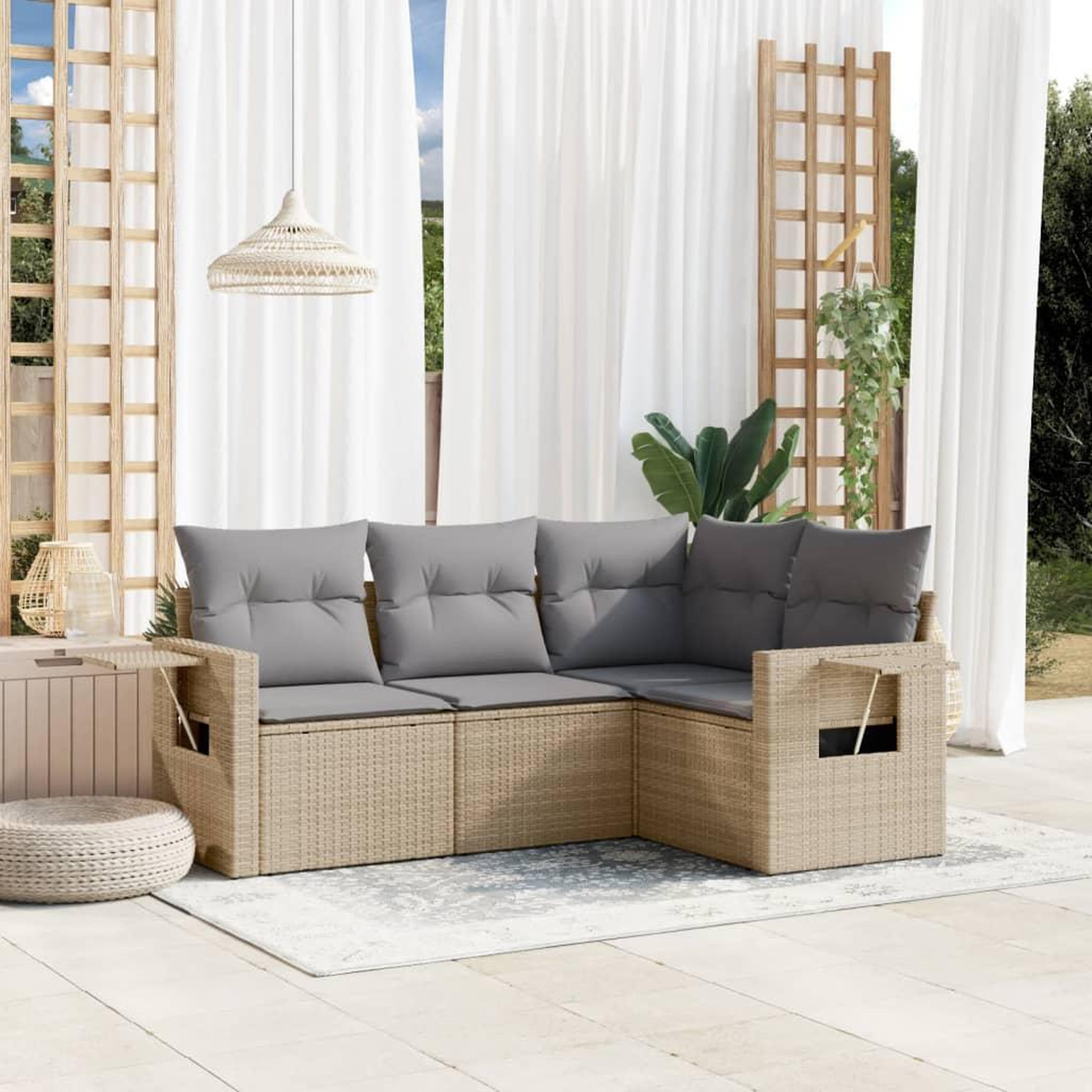 VIDAXL Salon de jardin avec coussins 4 pcs beige resine tressee