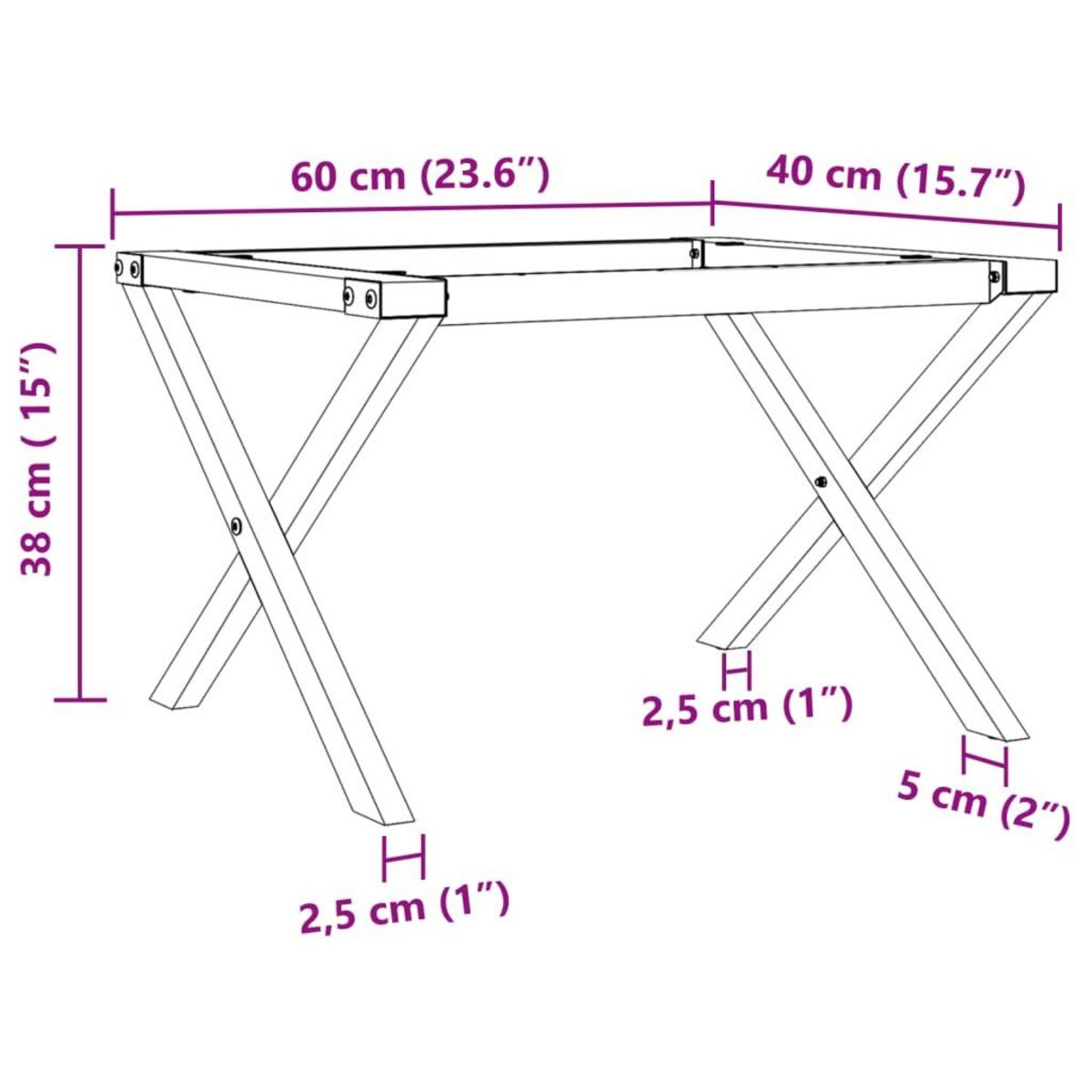 VIDAXL Pieds de table basse cadre en X 60x40x38 cm acier