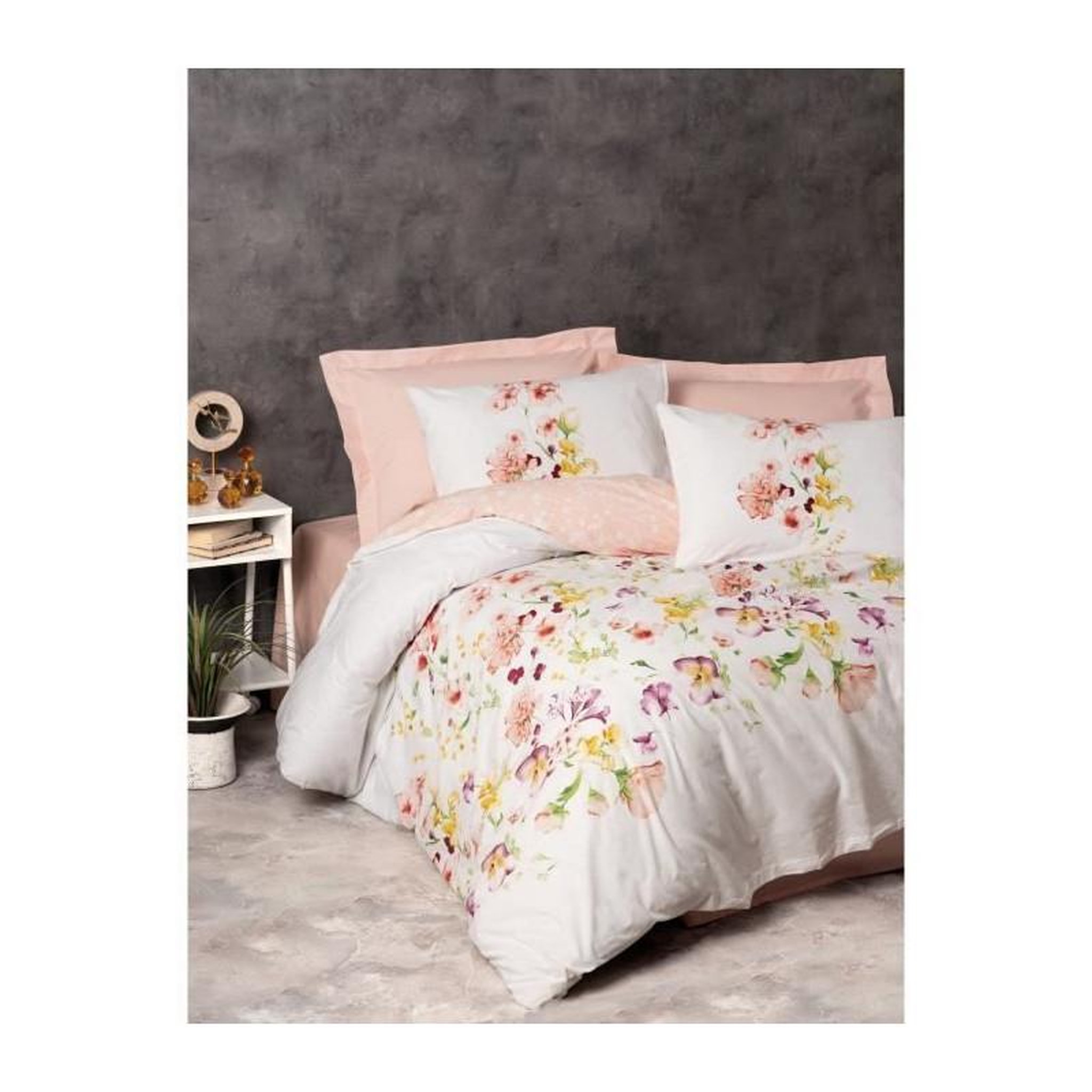 GENERIQUE Parure de lit - 129CTN64416 - 1 housse de couette 220 x 240 cm + 2 taies d'oreiller 60 x 60 cm - 100% coton ranforcé - Blanc