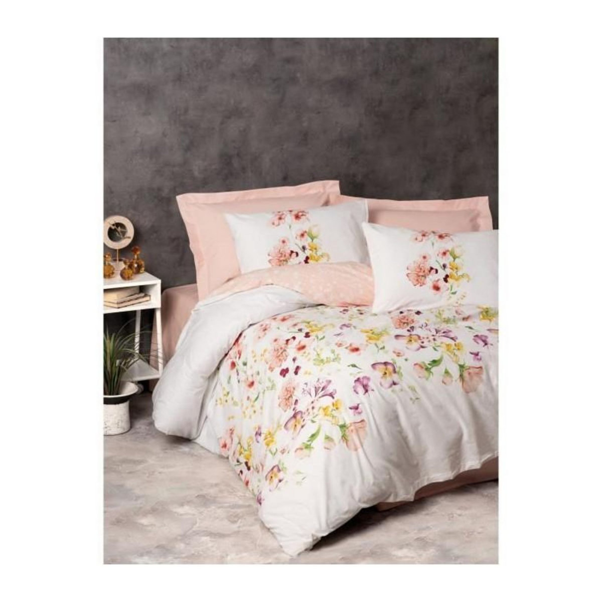 GENERIQUE Parure de lit - 129CTN64416 - 1 housse de couette 220 x 240 cm + 2 taies d'oreiller 60 x 60 cm - 100% coton ranforcé - Blanc