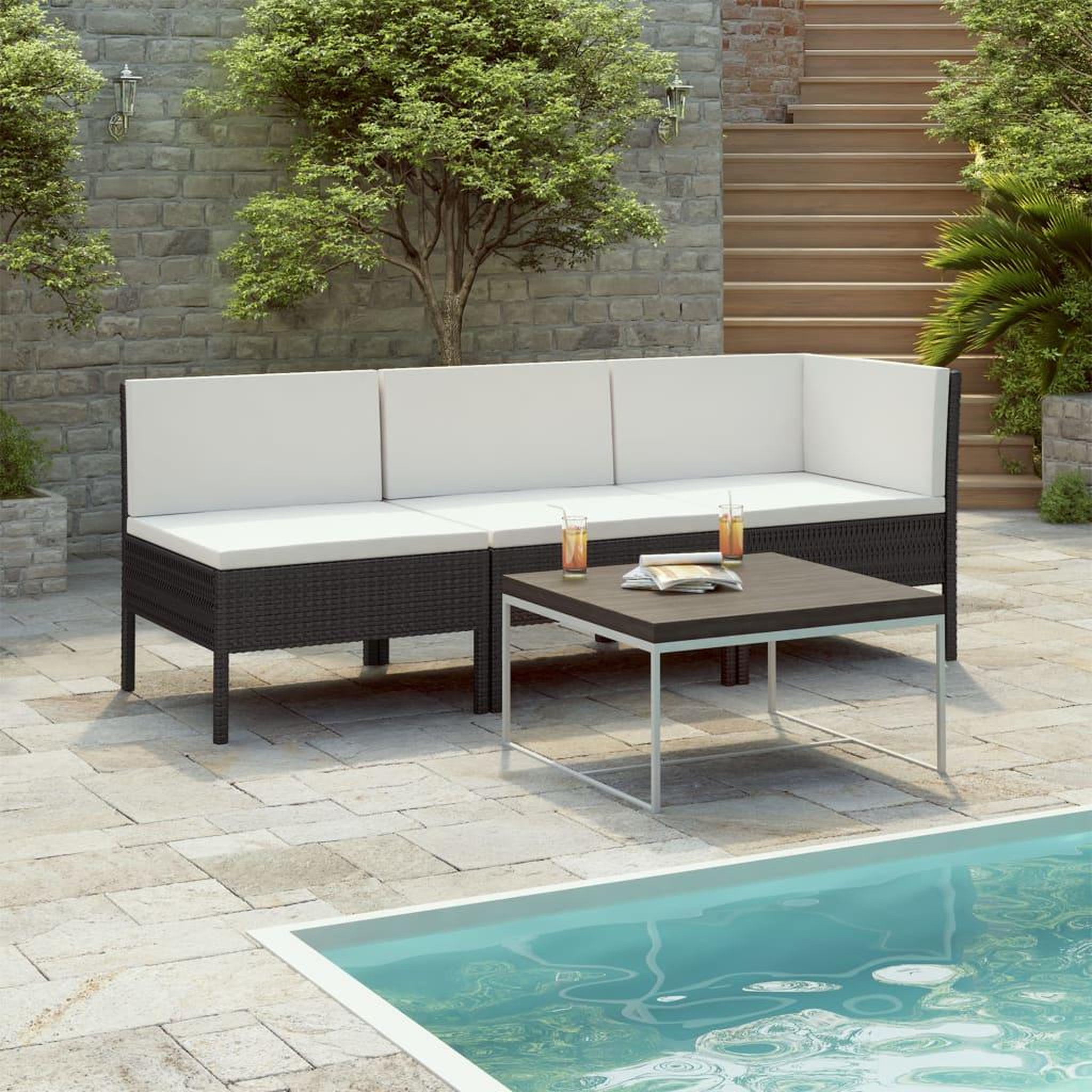 Voir la diapositive 1 : VIDAXL Salon de jardin 3 pcs avec coussins Resine tressee Noir