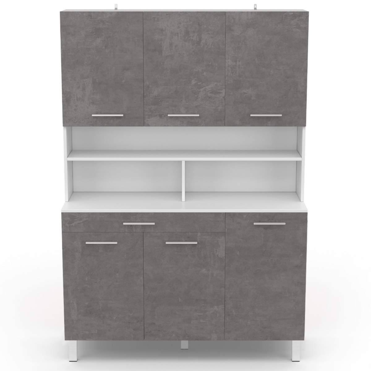 ID MARKET Buffet de cuisine 120 CM CINA 6 portes + tiroir blanc et effet béton