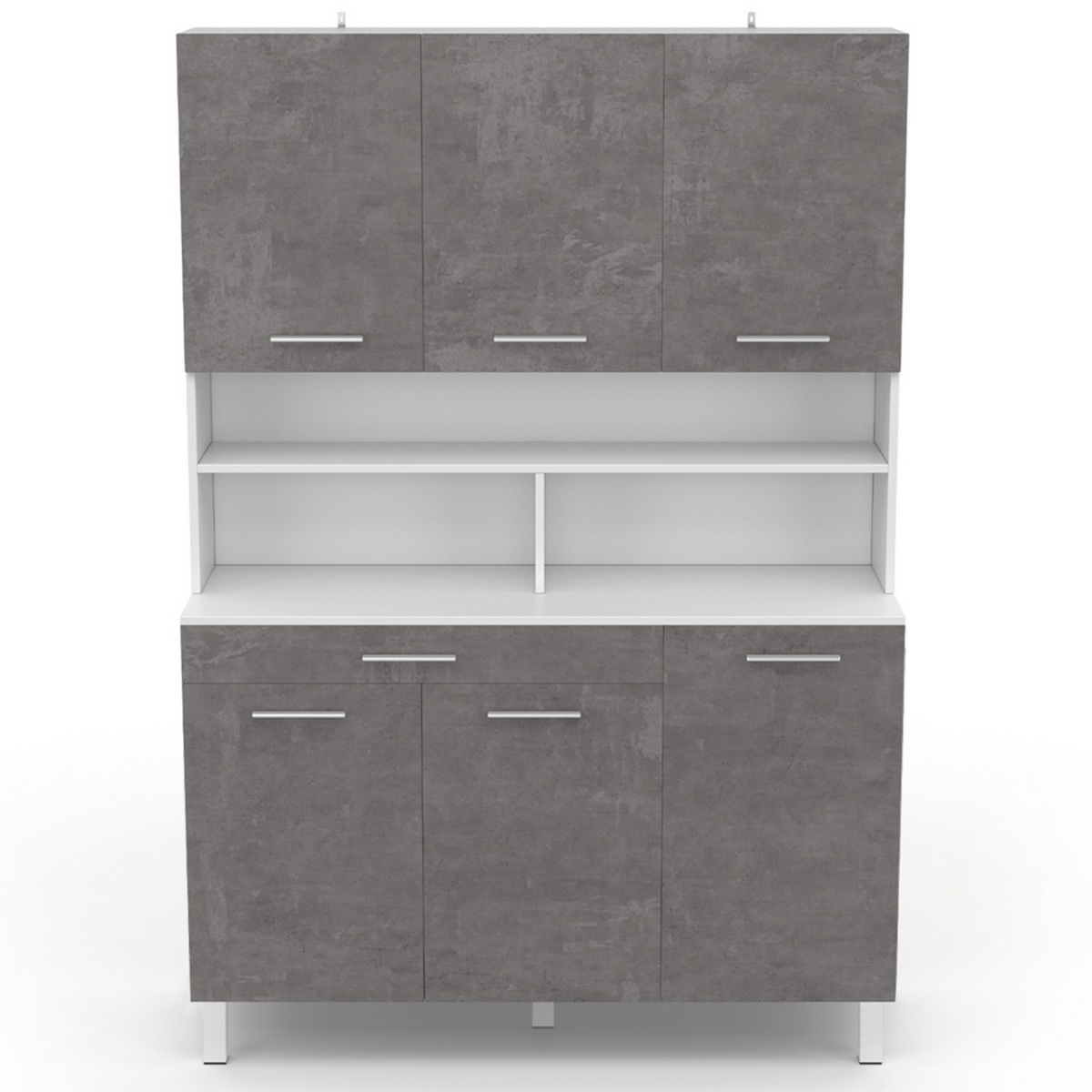 ID MARKET Buffet de cuisine 120 CM CINA 6 portes + tiroir blanc et effet béton