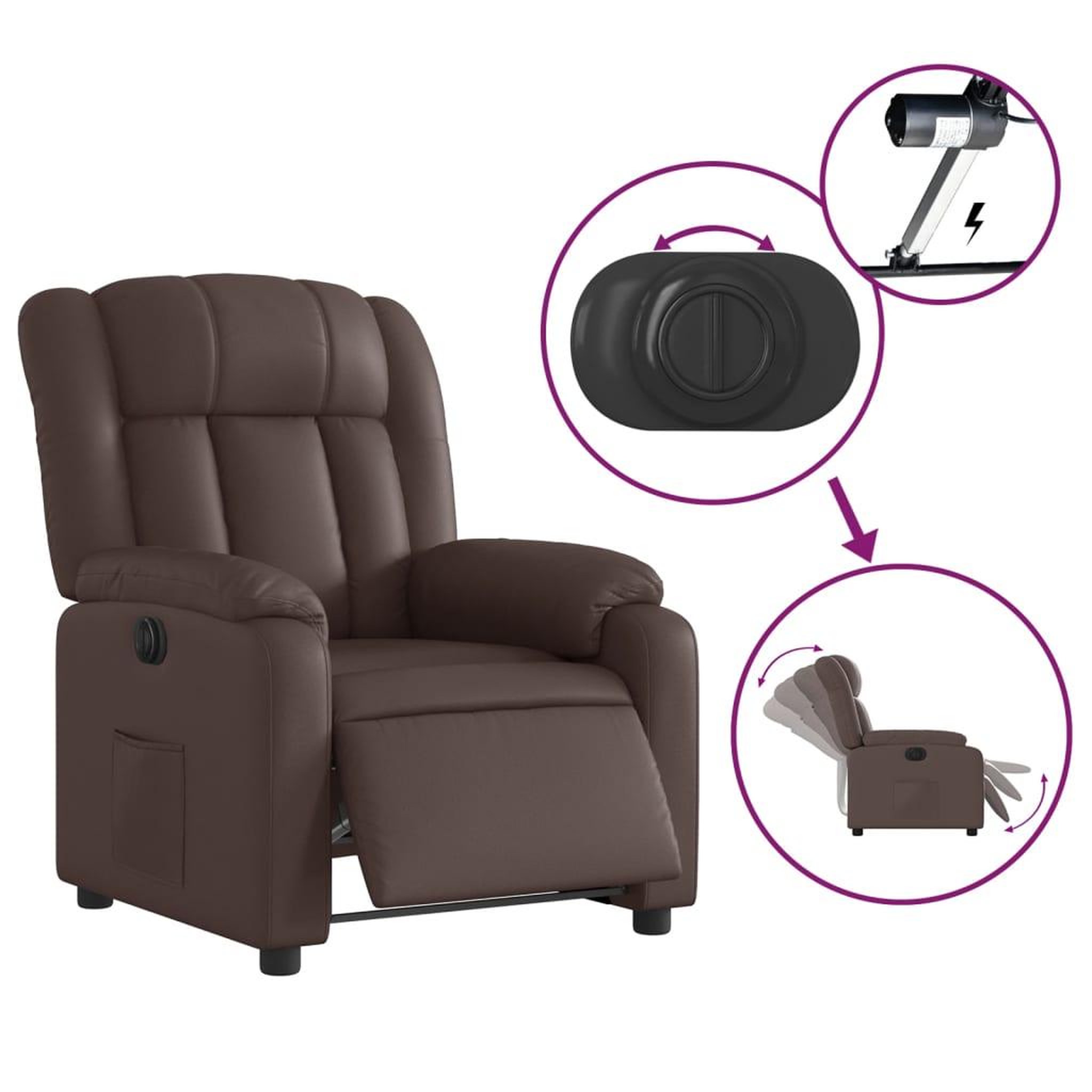 Voir la diapositive 5 : VIDAXL Fauteuil inclinable electrique Marron Similicuir