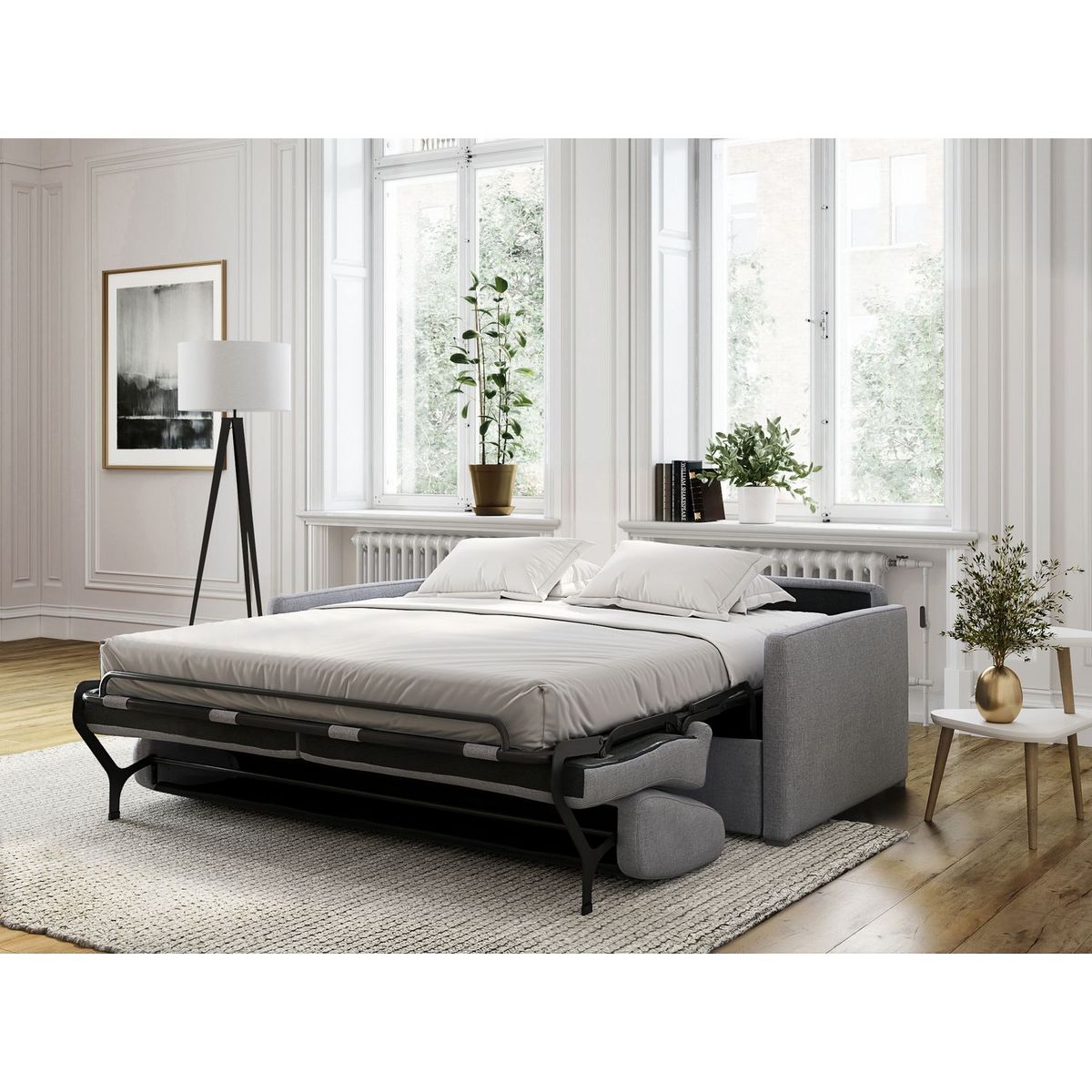Canapé droit convertible système couchage express 3 places en tissu Gris clair ALICE