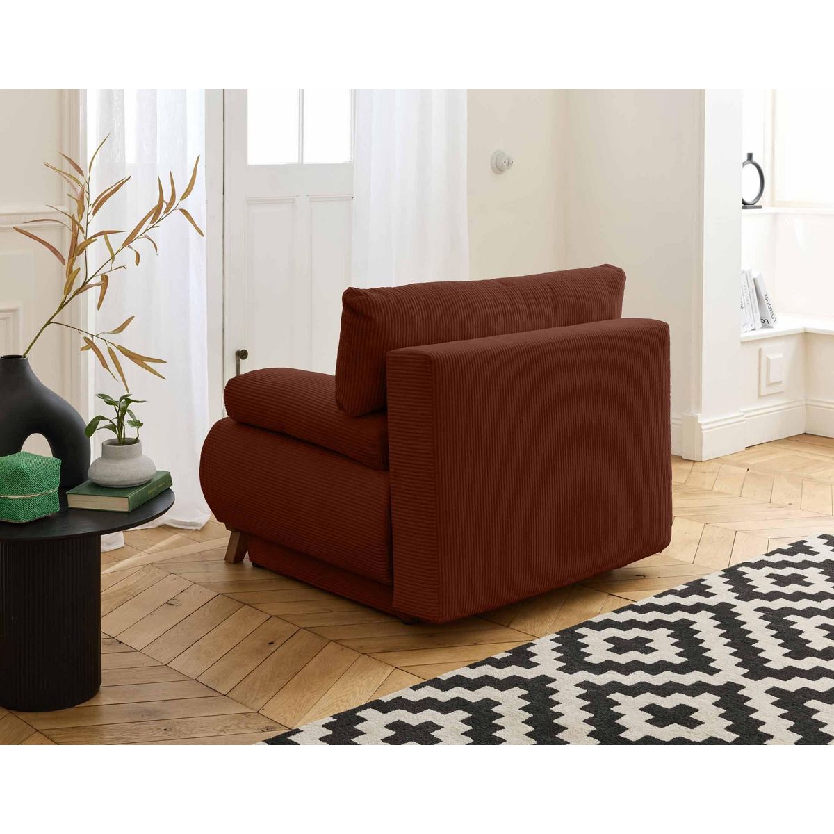 BEST MOBILIER Cristal - fauteuil - convertible avec coffre - en velours côtelé