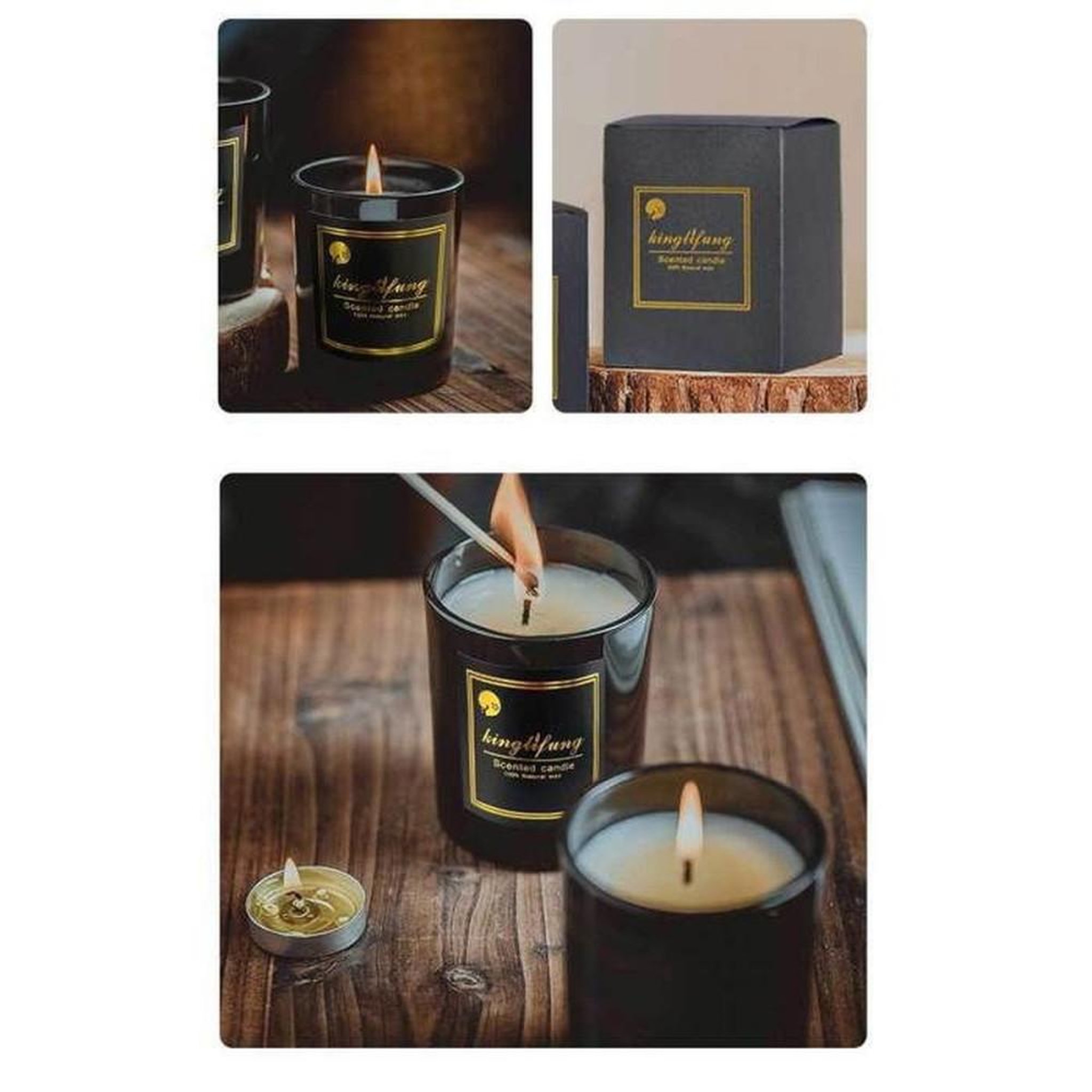 Voir la diapositive 4 : Bougie parfumée cire de soja 100% Tubéreuse & Angélique pot verre noir mèche en coton 160 g, brûle 30–45 h
