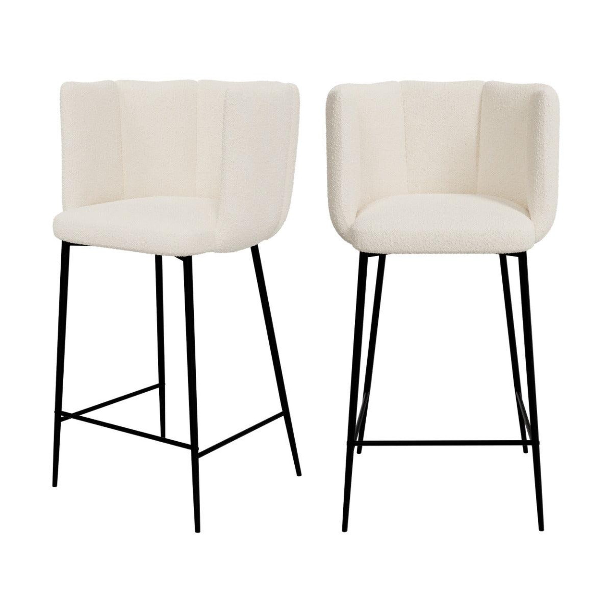 MAISON PAVANE Lot de 2 chaises pour îlot central 67 cm en tissu bouclé beige-rosy