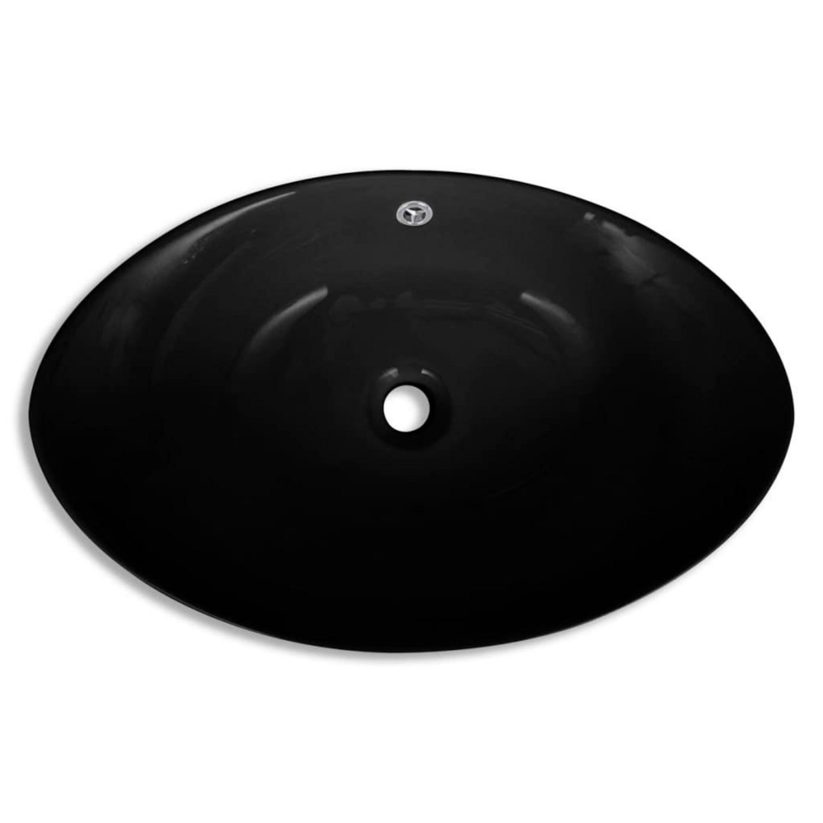 VIDAXL Lavabo ovale en ceramique noir avec trop plein 59 x 38,5 cm