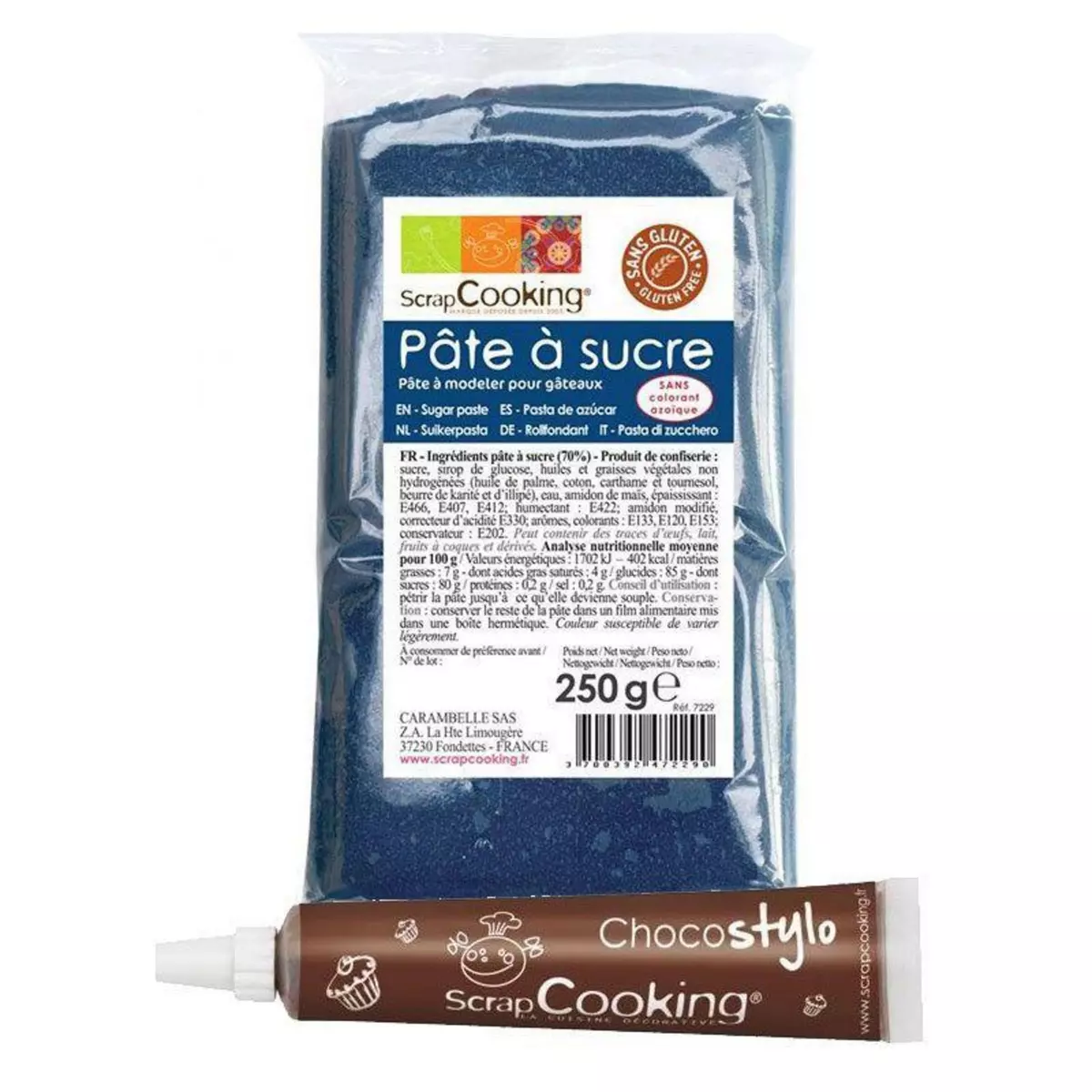 SCRAPCOOKING Pâte à sucre bleu foncé 250 g + Stylo chocolat