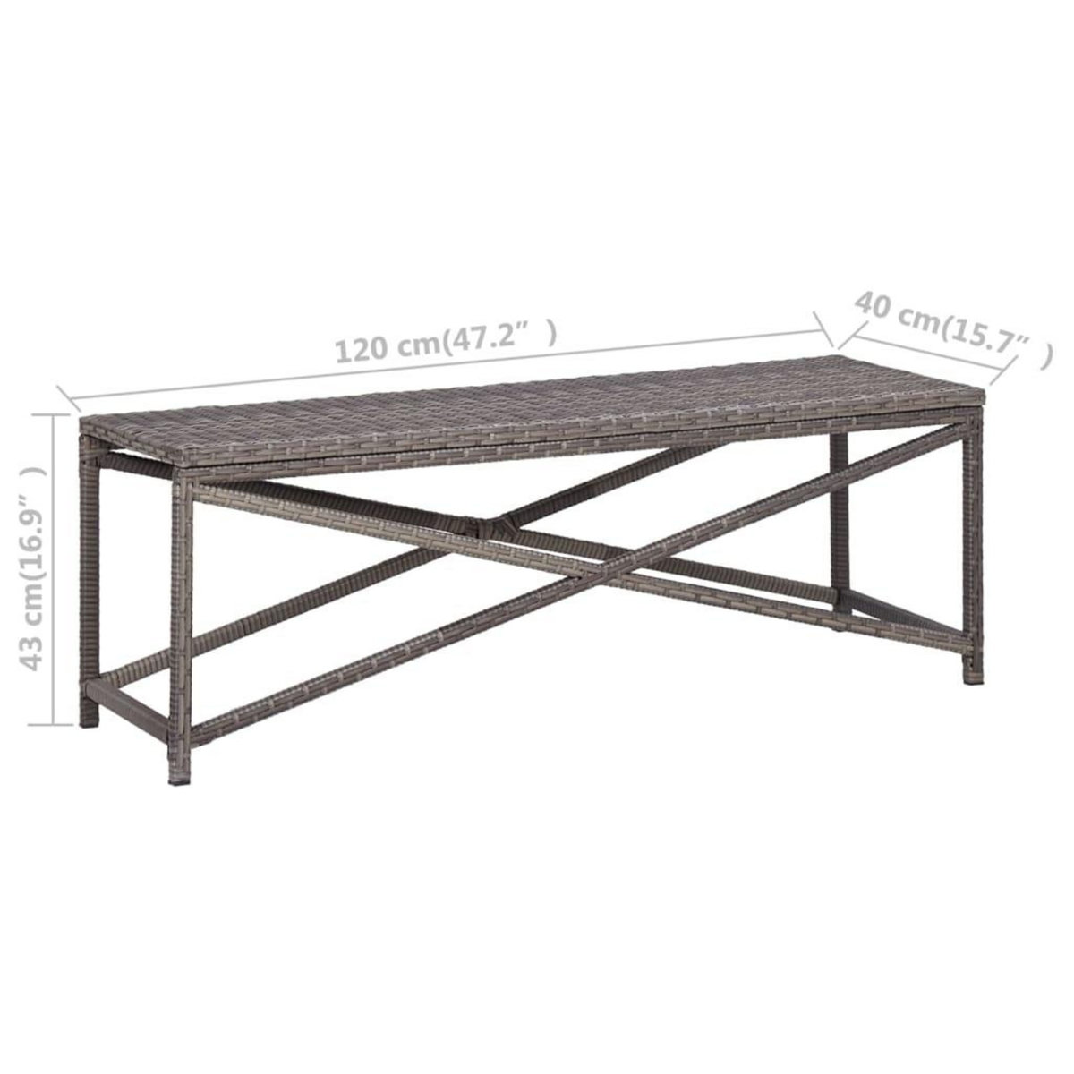 VIDAXL Banc de jardin 120 cm Resine tressee Gris