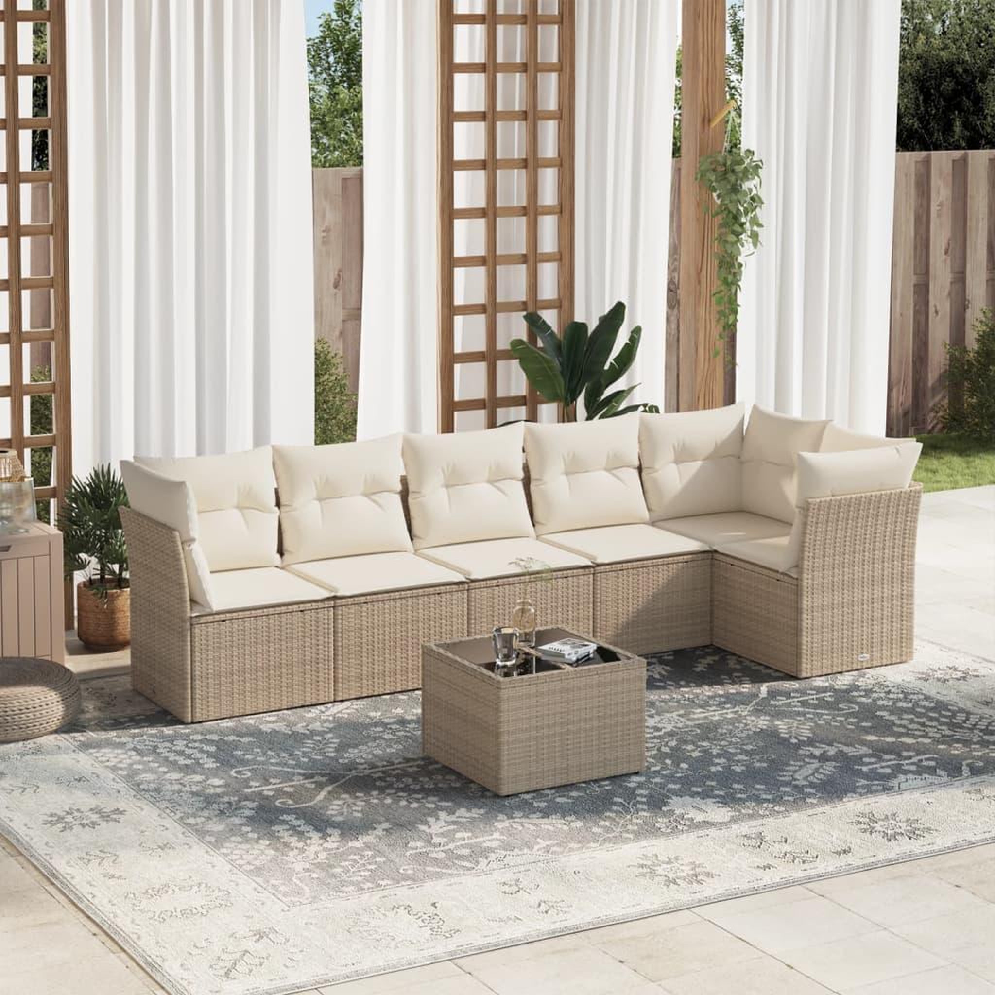 VIDAXL Salon de jardin avec coussins 7 pcs beige resine tressee