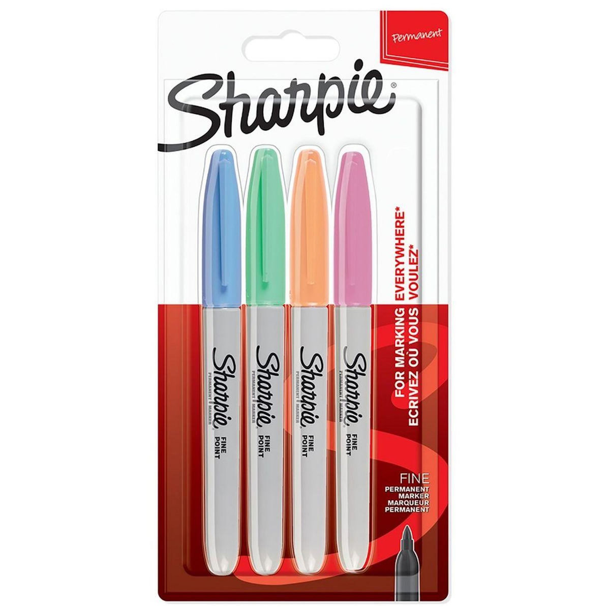 SHARPIE Lot de 4 marqueurs permanents pointe fine coloris assortis
