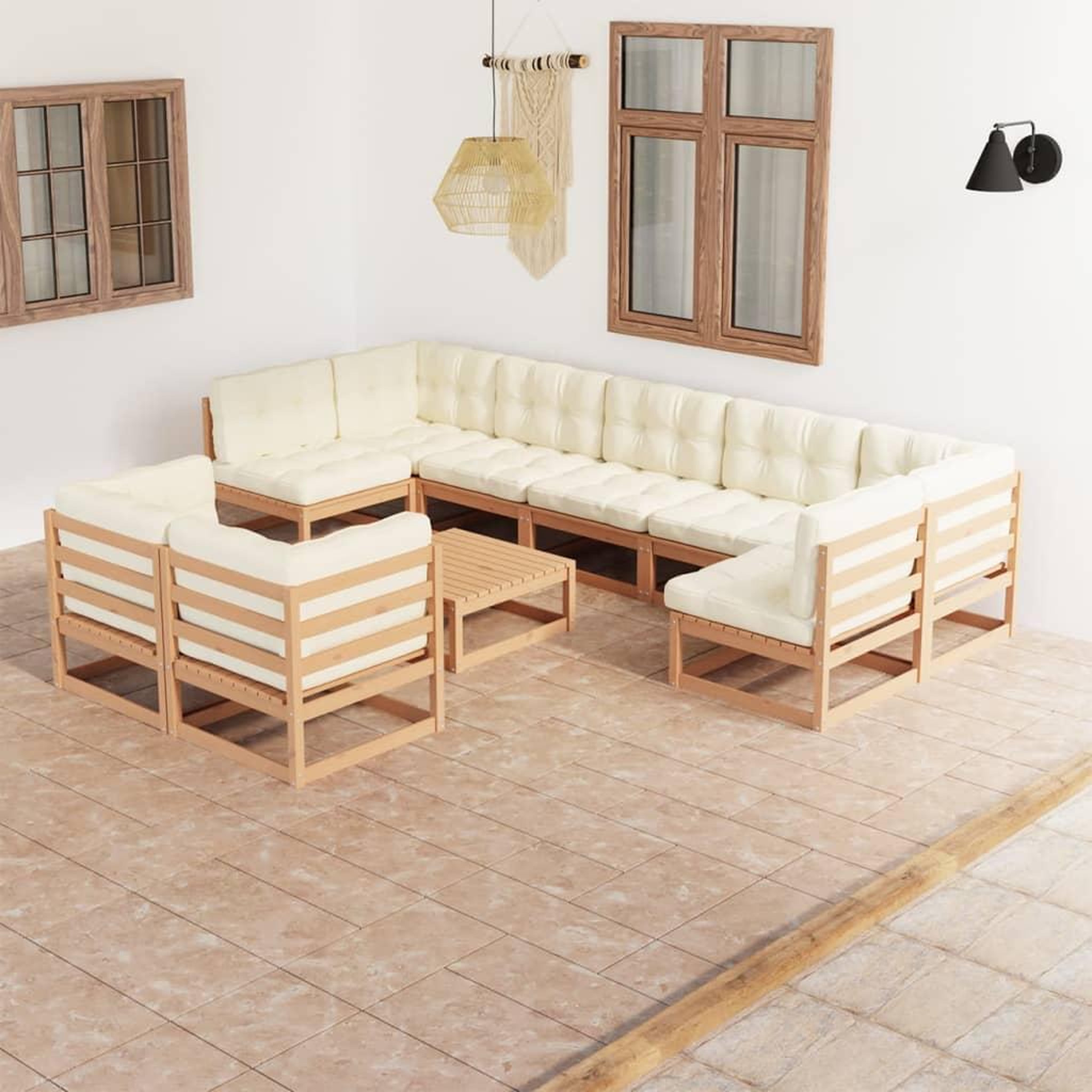Voir la diapositive 1 : VIDAXL Salon de jardin 10 pcs avec coussins Marron miel Bois de pin