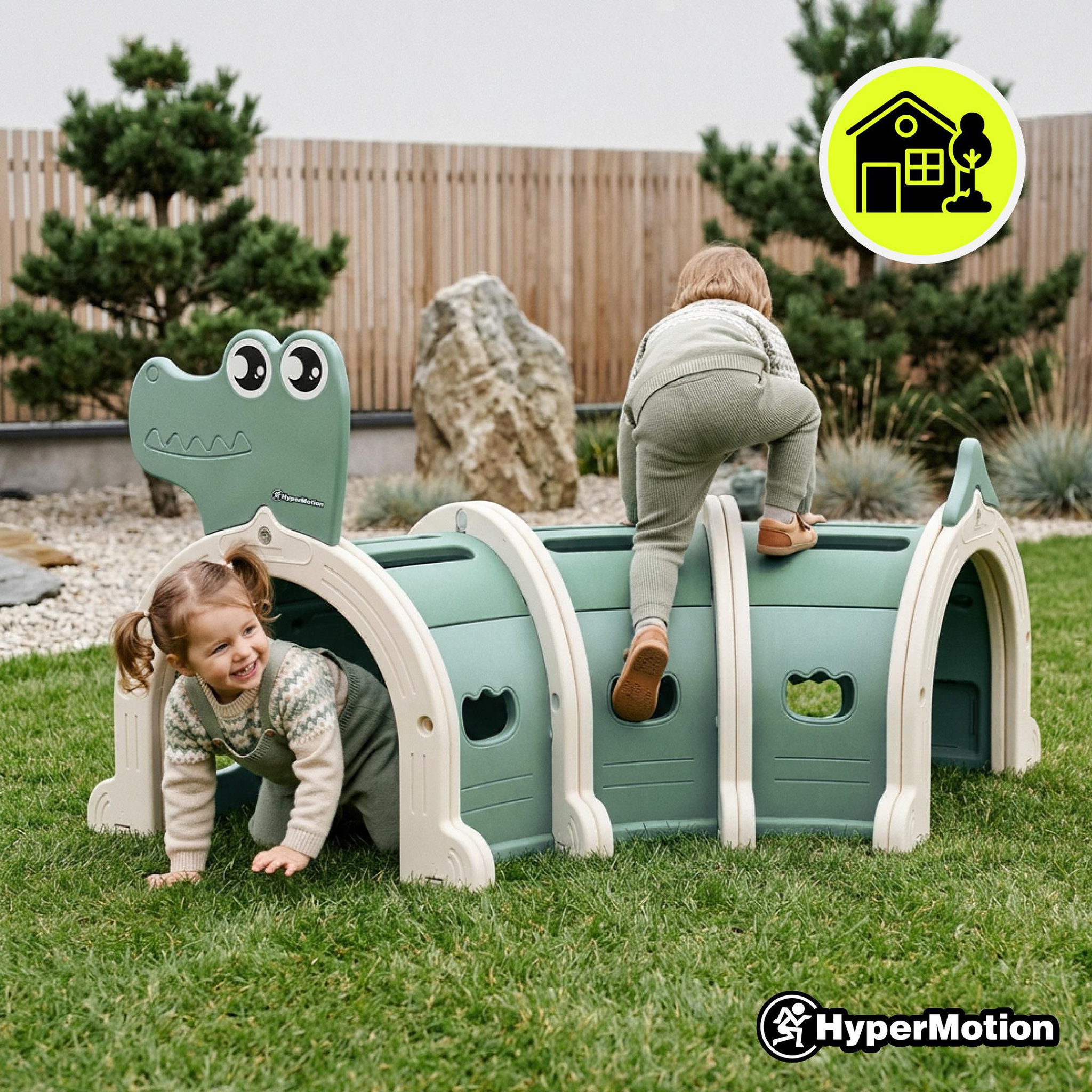Voir la diapositive 2 : HYPERMOTION Tunnel de Jeu Crocodile HyperMotion Cheerful Crocodile Modulable, Sauge et Beige, dès 3 Ans