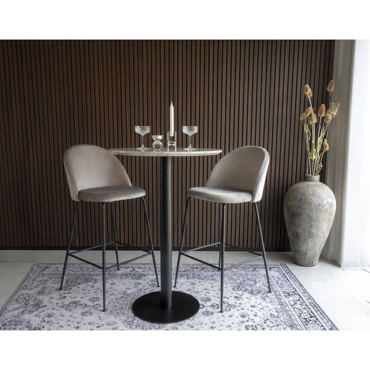 LISA DESIGN Antigua - lot de 2 tabourets de bar - en velours gris