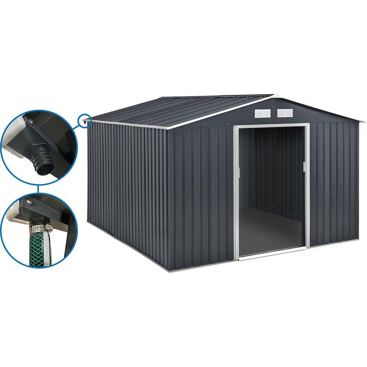 Habitat et Jardin Abri de jardin métal -  Vegas - 15 m² avec gouttière - Gris