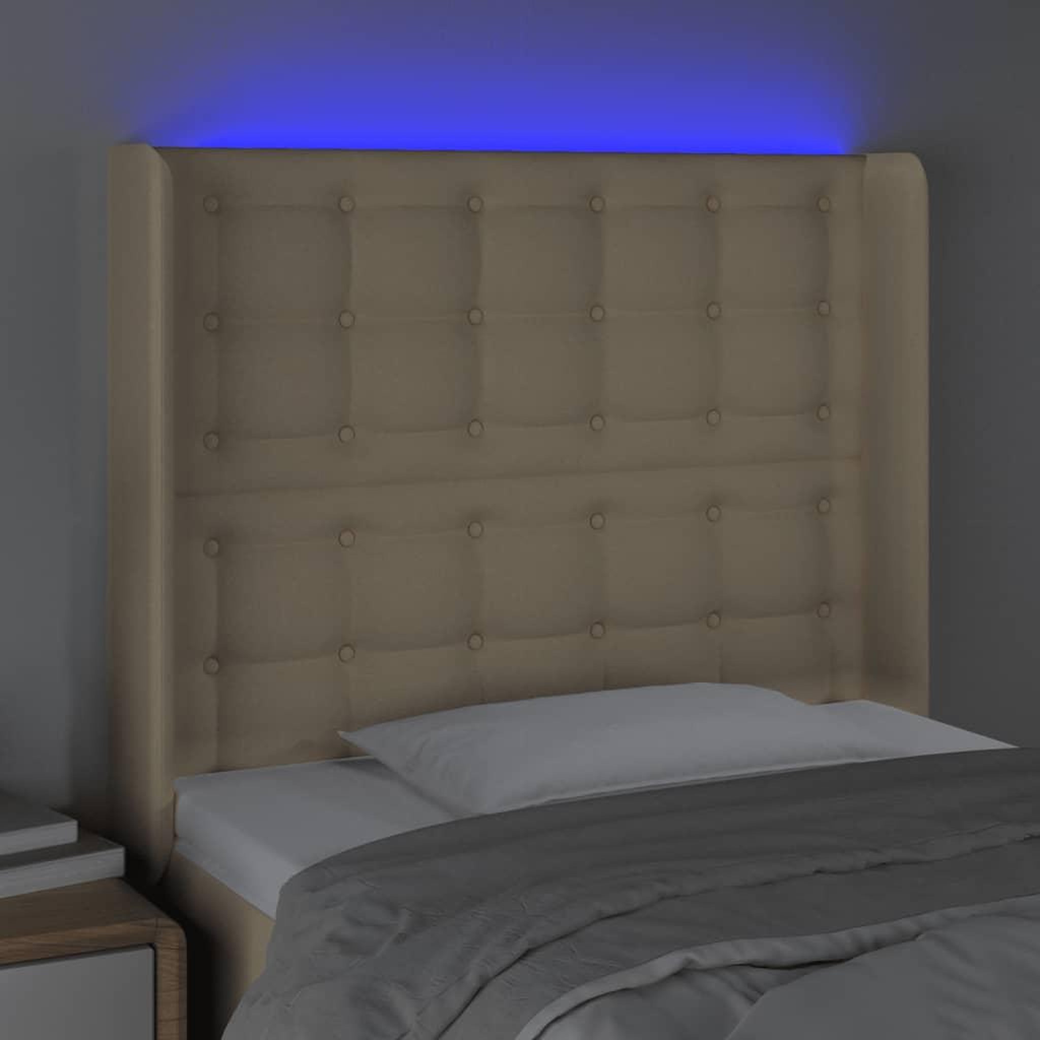 Voir la diapositive 4 : VIDAXL Tete de lit a LED Creme 93x16x118/128 cm Tissu