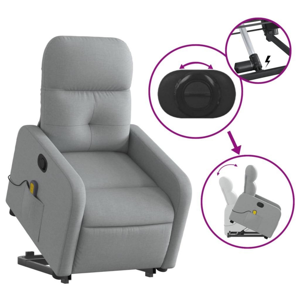 VIDAXL Fauteuil de massage inclinable Gris clair Tissu