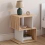 Voir la diapositive 2 : ID MARKET Lot de 2 tables de chevet SOFIA forme S avec rangements ouverts effet hêtre et blanc