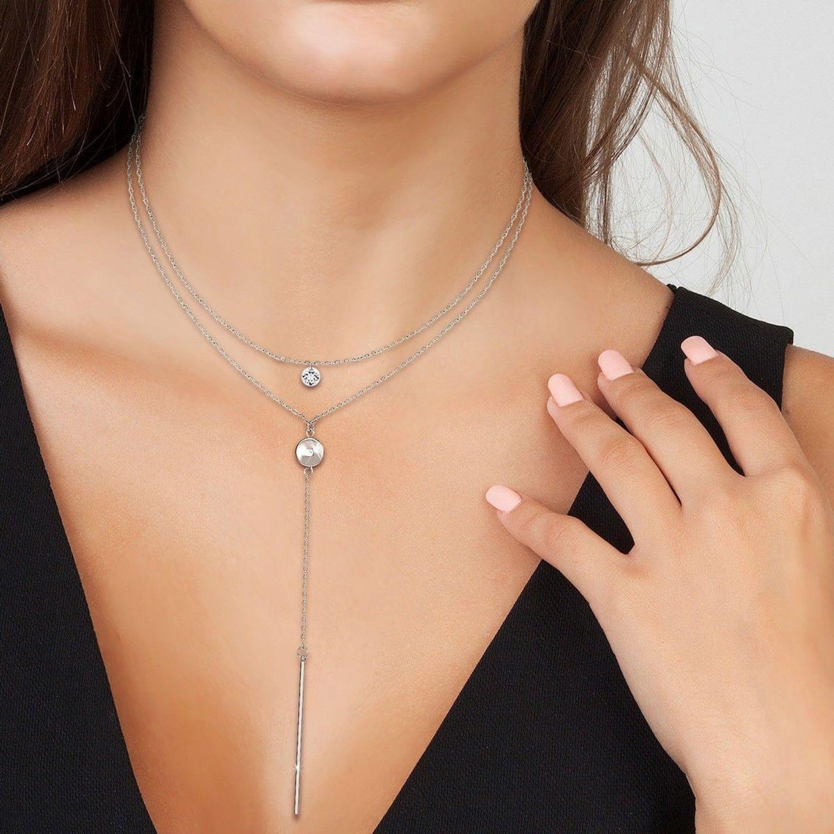 SC CRYSTAL Lot de 2 colliers SC Crystal en Acier Rhodié argenté orné de cristaux scintillants