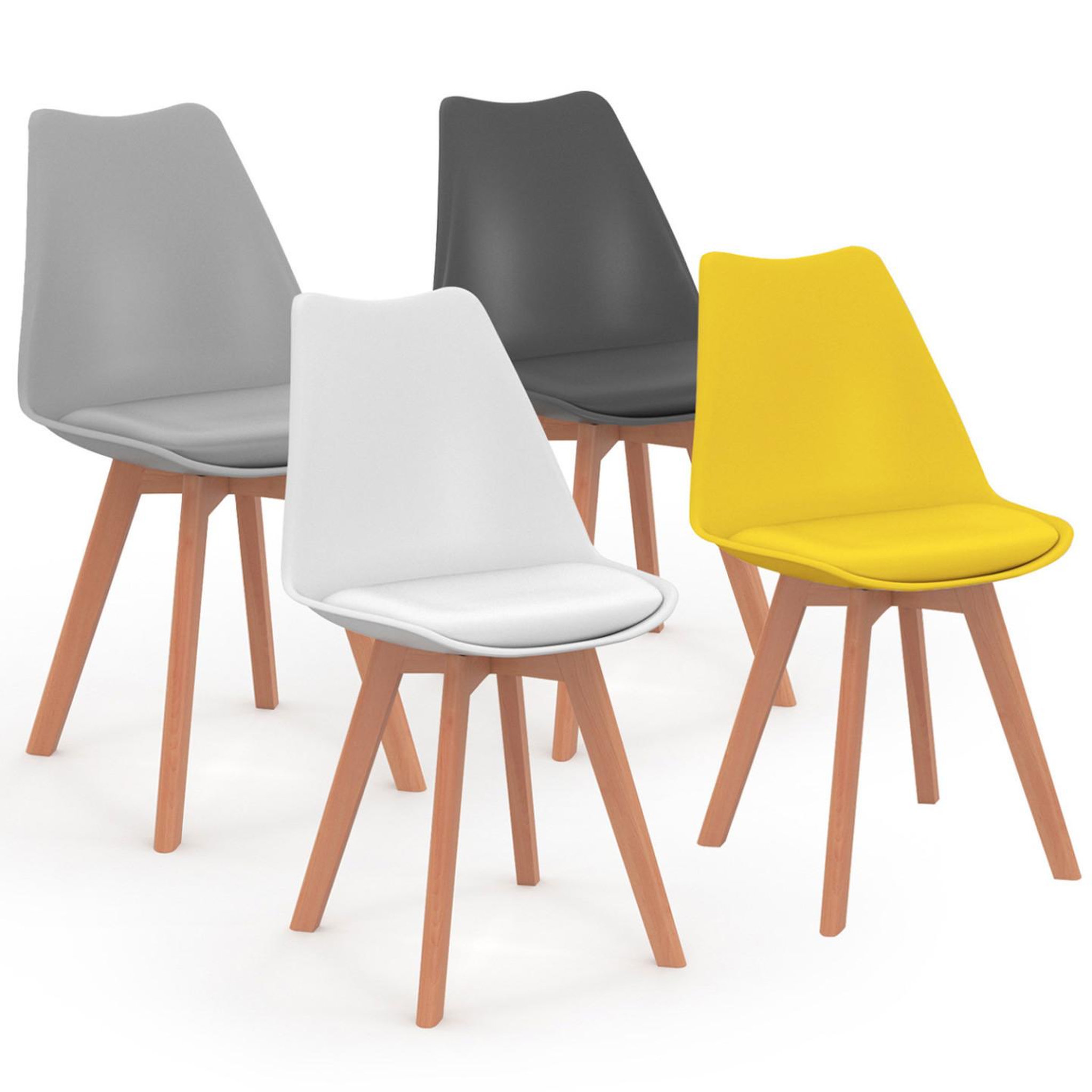 ID MARKET Lot de 4 chaises scandinaves sara mix color gris foncé, gris clair, blanc et jaune