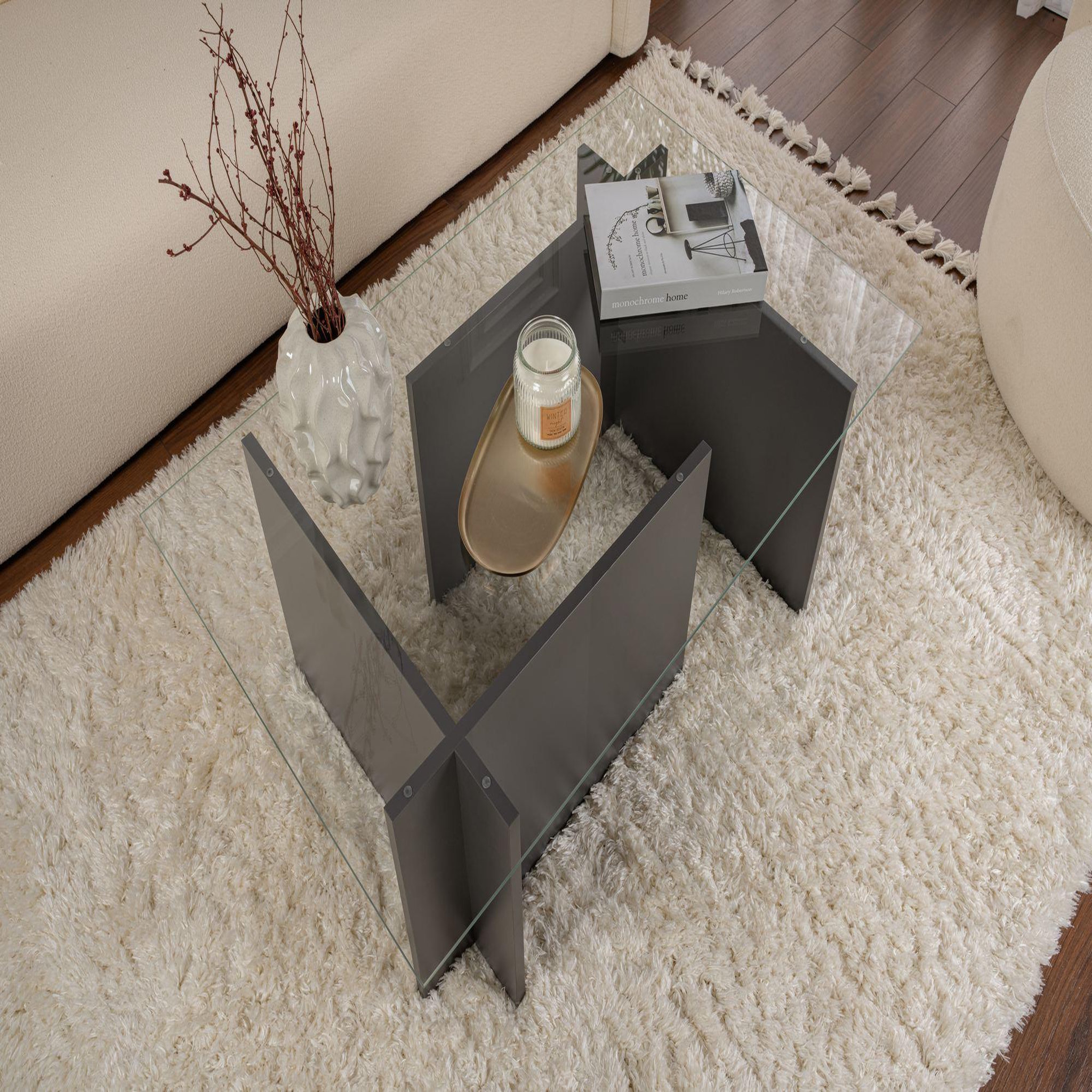 Voir la diapositive 3 : Habitat et Jardin Table basse en verre  vetrino  105 x 65 x 40 cm - anthracite