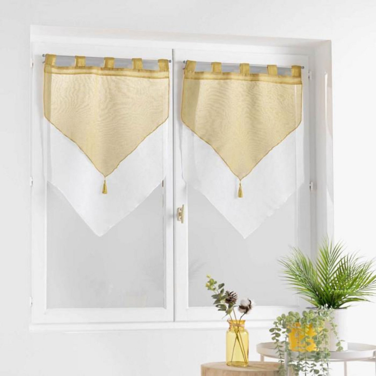 Paris Prix Paire de Voilages  Duetto  60x120cm Miel & Blanc